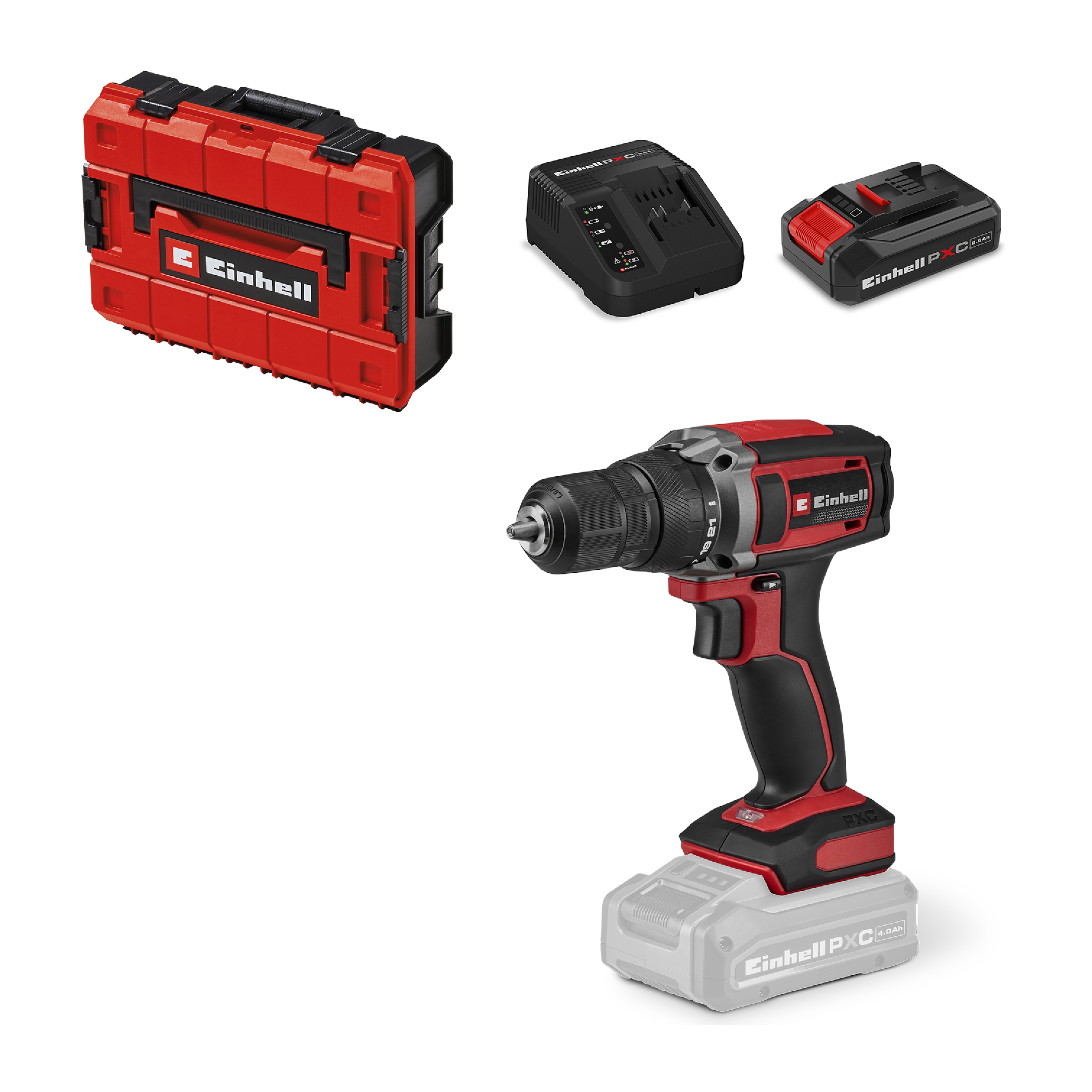 Einhell Akku-Bohrschrauber "TC-CD 18/38 (1x2,5Ah)" 4 tlg. mit Akku und Ladegerät