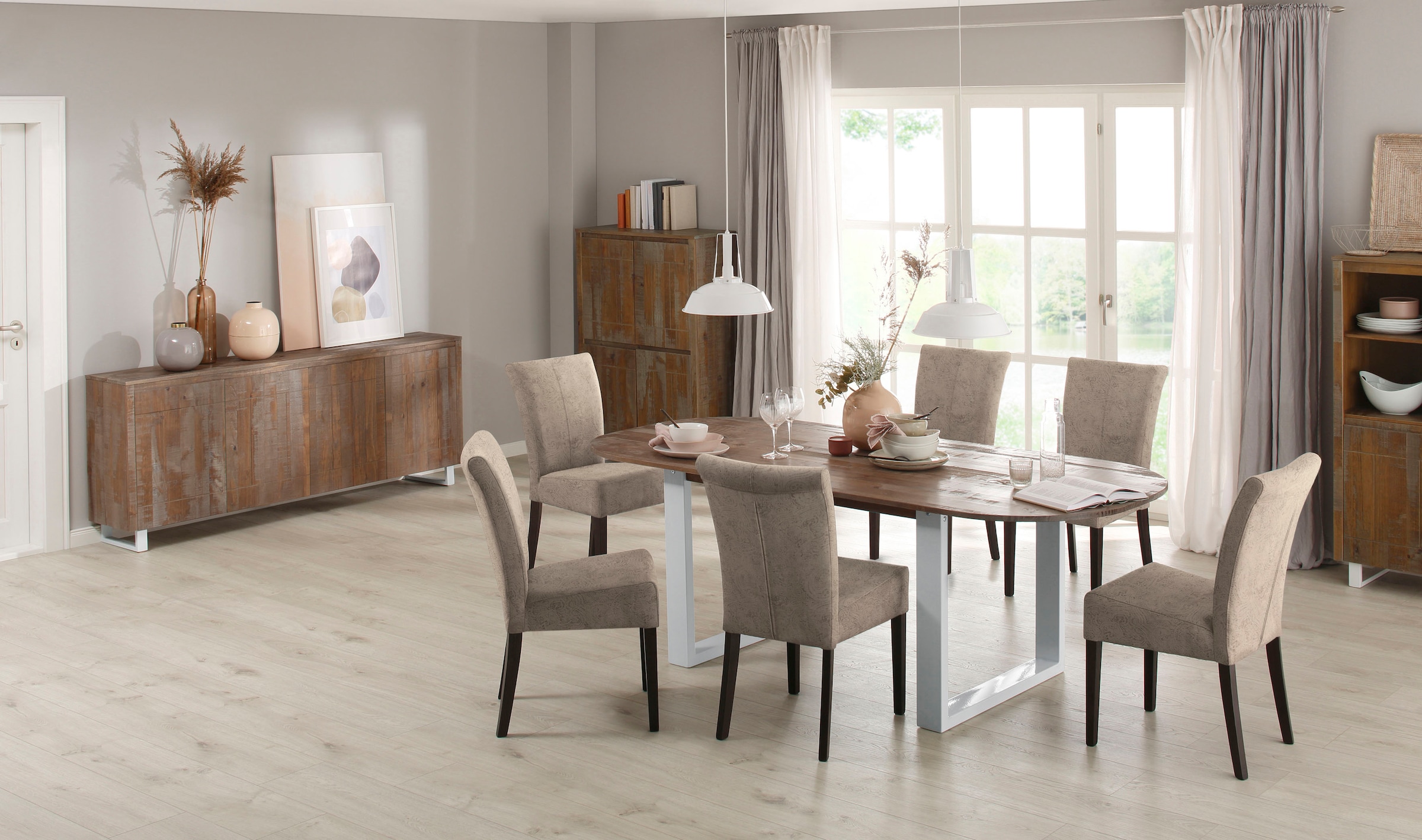 Home affaire Esszimmerstuhl »Queen«, (Set), 6 St., Luxus-Microfaser mit Druck, Beine aus massiver Buche, wengefarben lackiert, Polsterstuhl