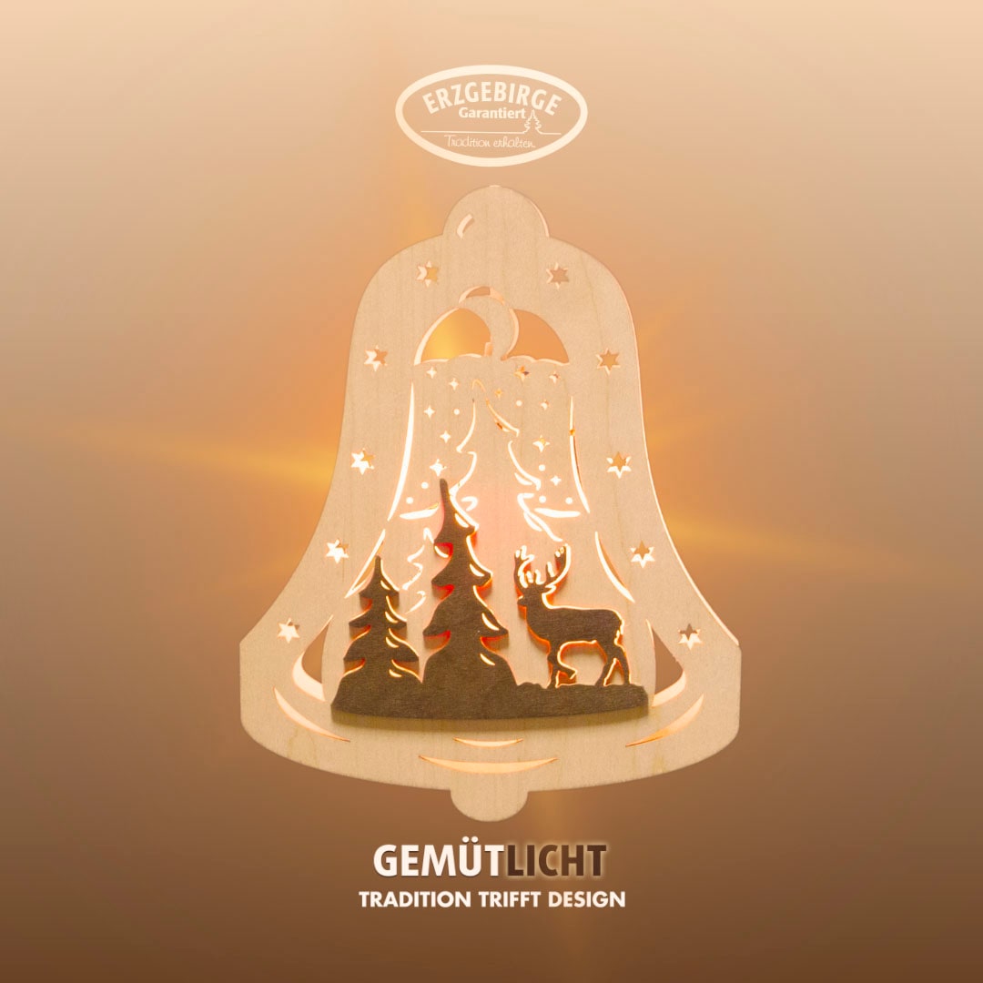 Weigla Dekofigur "beleuchtetes Fensterbild,Glocke, Waldmotiv,NATUR-BRAUN,Ma günstig online kaufen