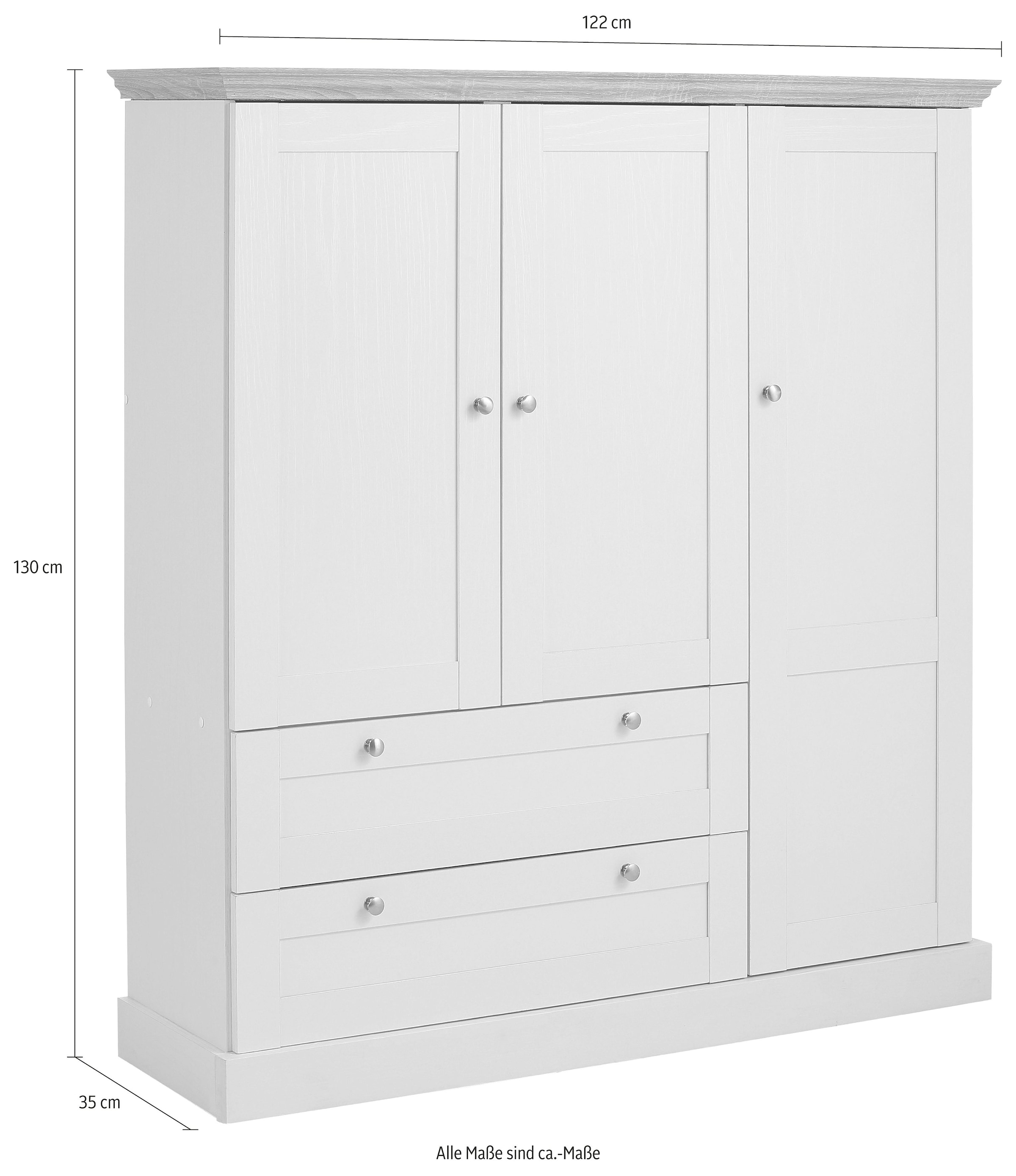 Home affaire Drehtürenschrank »Binz, Wäscheschrank, Mehrzweckschrank, skandinavischer Landhausstil«, (B/H/T ca. 122/130/35 cm), viele Stauraummöglichkeiten, Metallgriffe, Türen mit Rahmen/ Kassetten