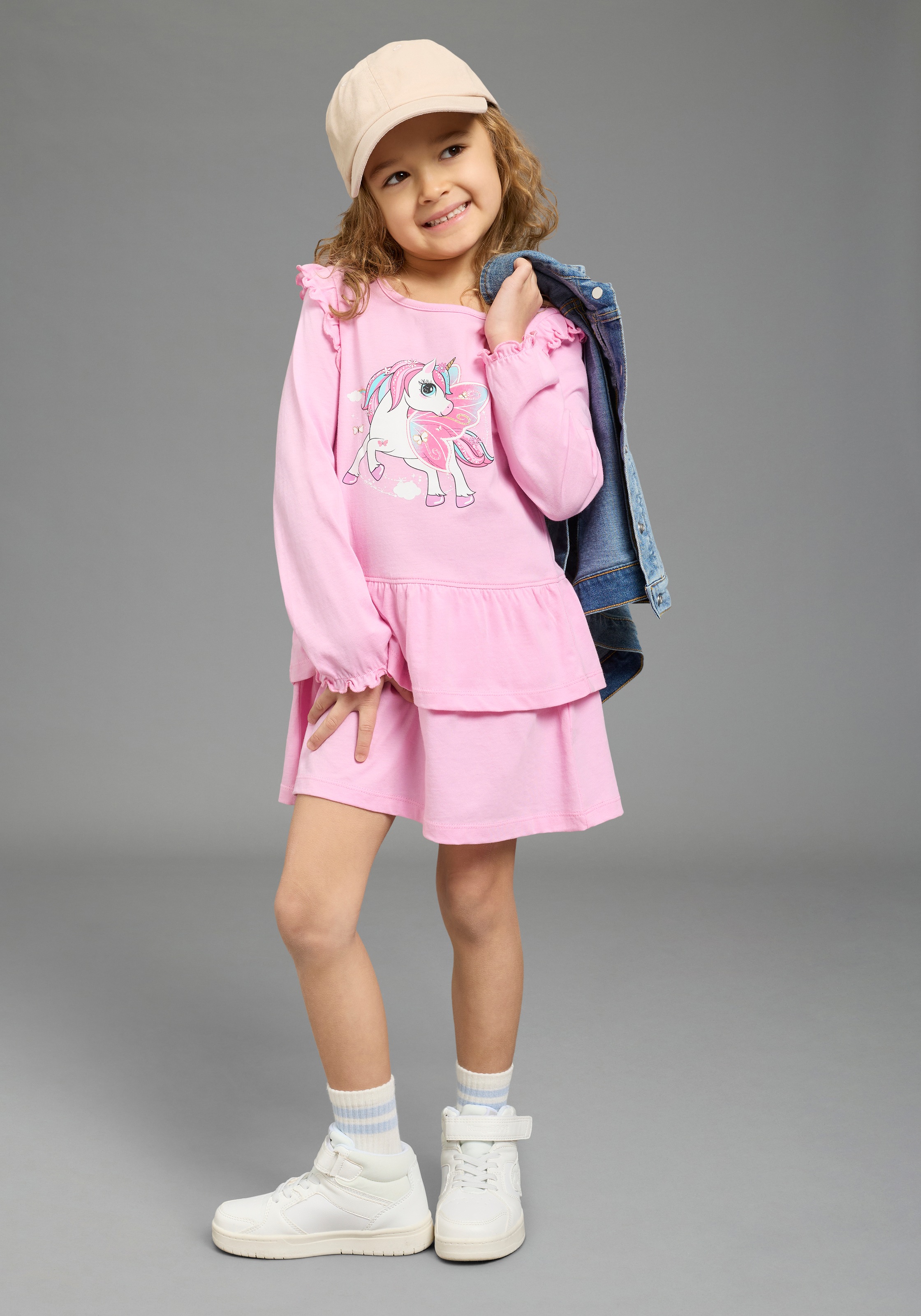 KIDSWORLD Jerseykleid »Süßes Shirtkleide mit Einhorn-Druck« für Mädchen, aus Single Jersey aus Baumwolle