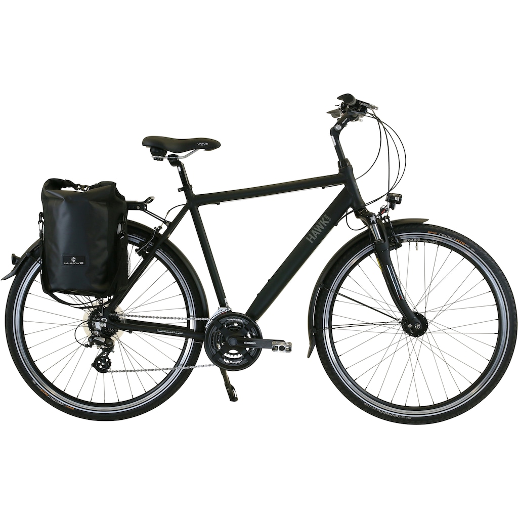 HAWK Bikes Trekkingrad »HAWK Trekking Gent Premium Plus Black«, 24 Gang, microSHIFT