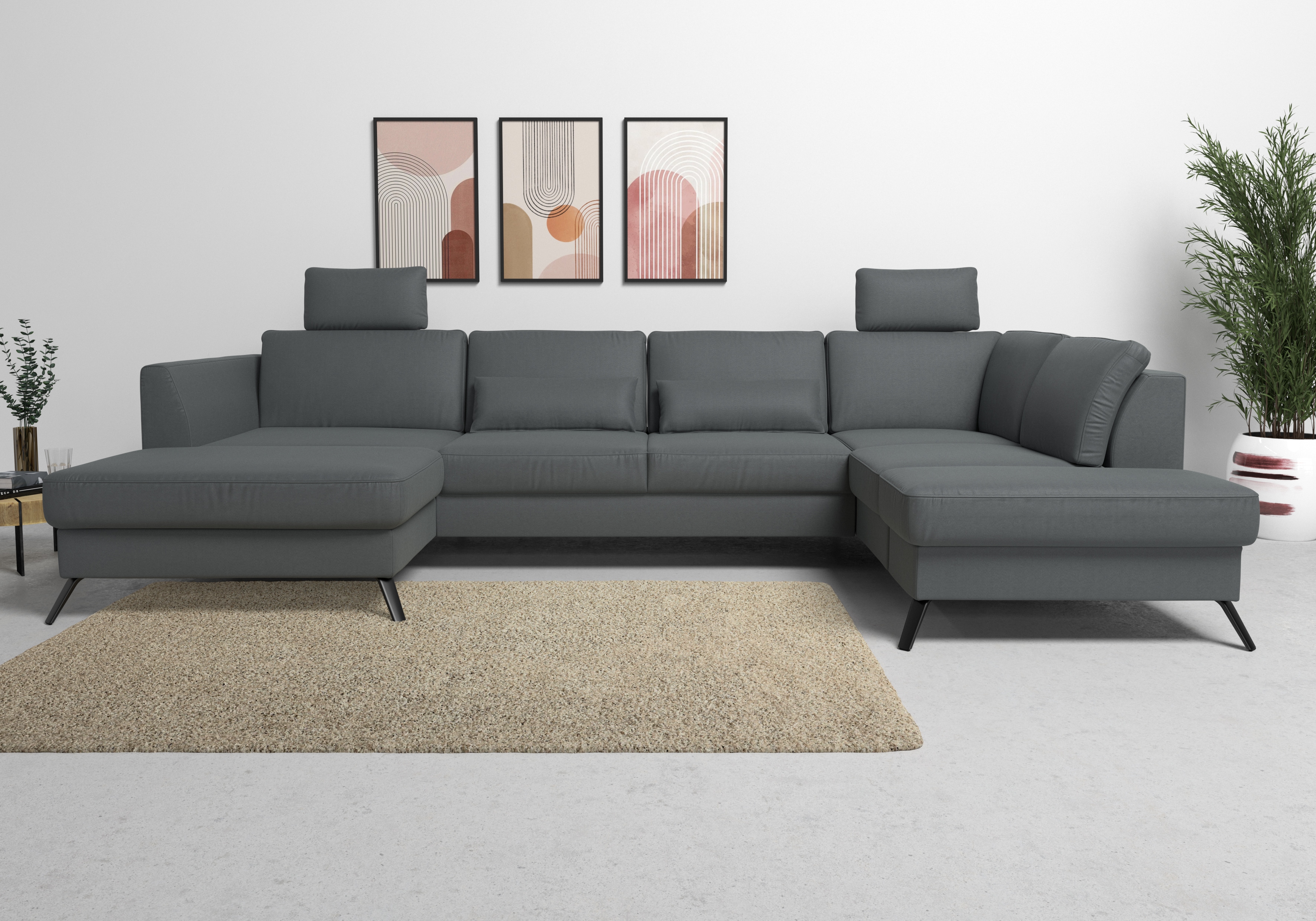 sit&more Wohnlandschaft "Olsen U-Form" inklusive Sitztiefenverstellung, optional Schlaffunktion, 15cm hoch