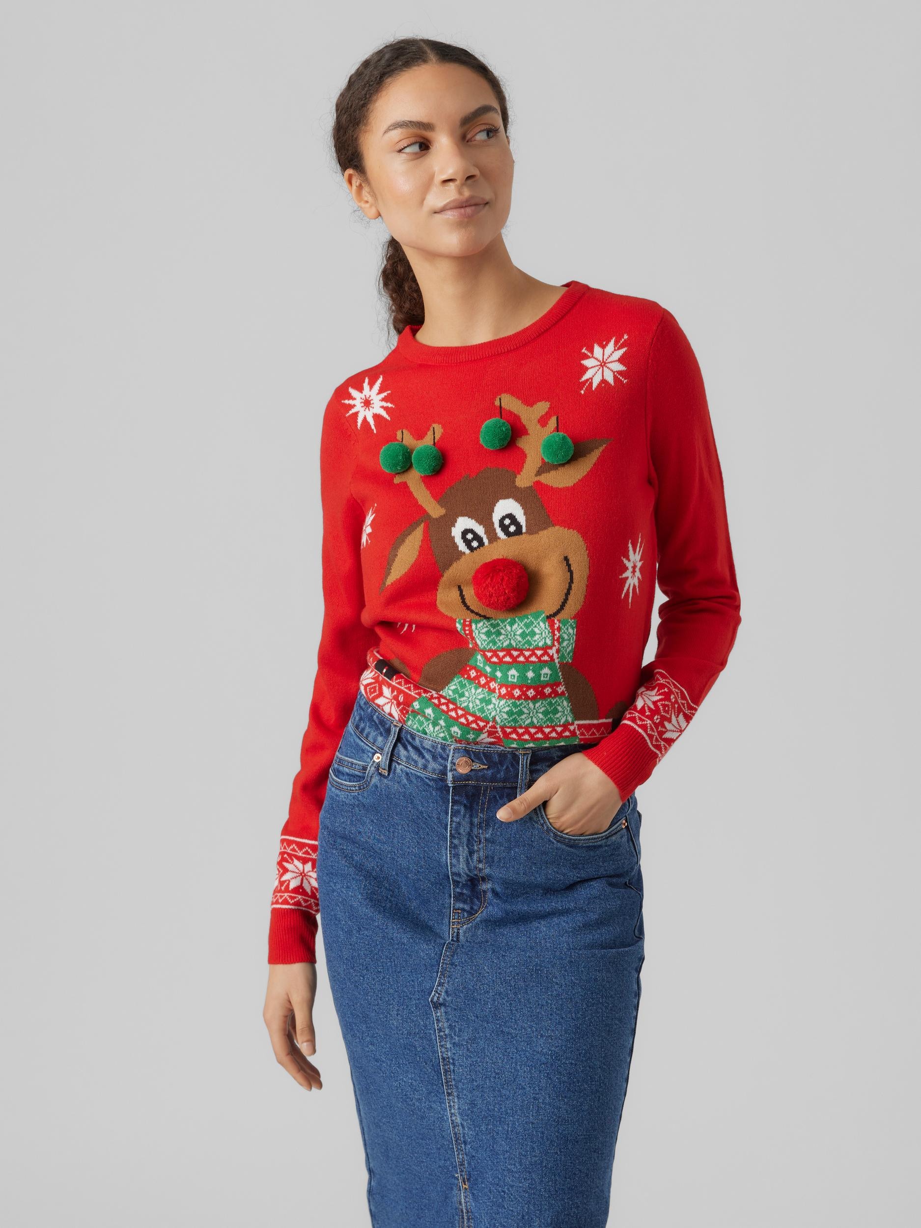 Weihnachtspullover »VMNEWFROSTYDEER LS O-NCK BLOUSE XMAS REP«