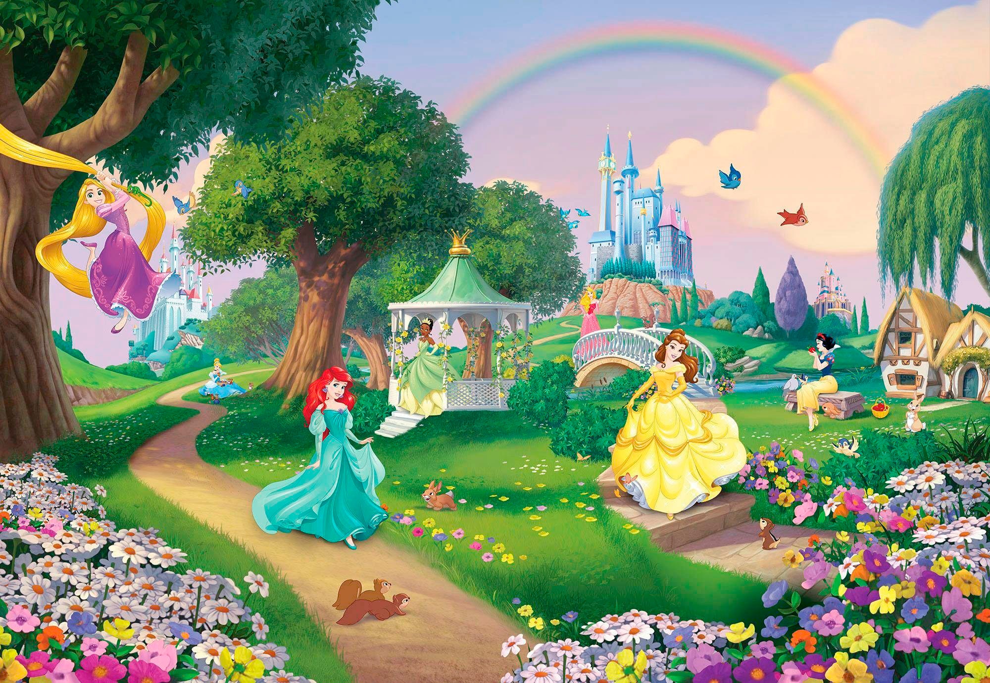KOMAR Fototapete "Disney Princess Rainbow - Größe 368 x 254 cm", B/L: 368mm x 254mm, Rollen: 8 St., bunt, Schlafzimmer, Tapeten, Kinderzimmer