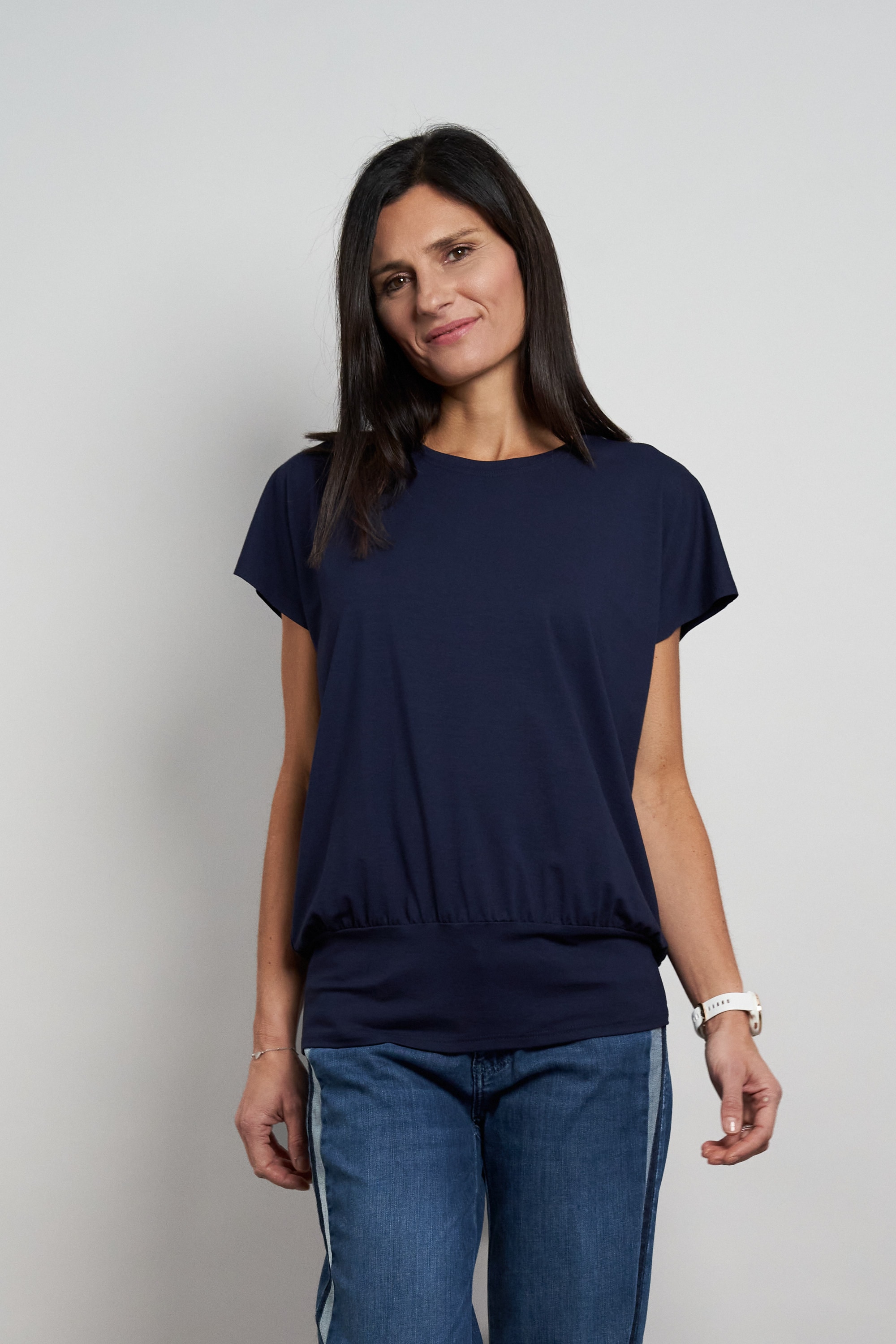 Seidel Moden Rundhalsshirt mit breiten Gummiband an der Taille - MADE IN GE günstig online kaufen