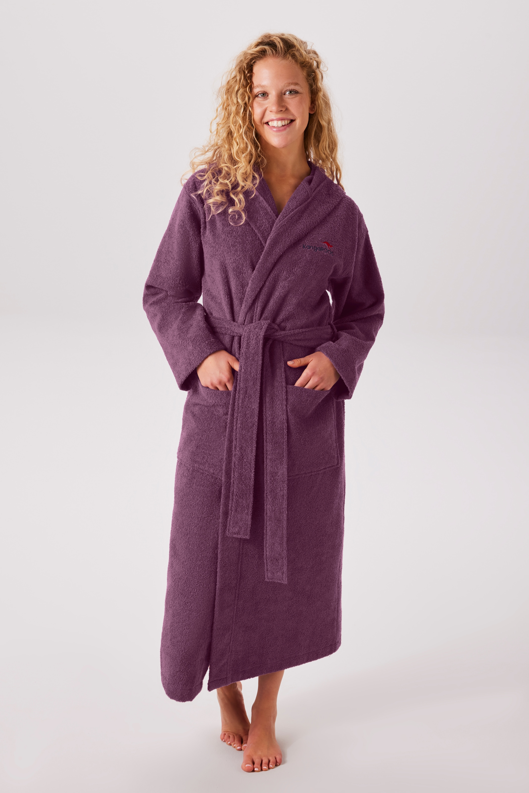KangaROOS Unisex-Bademantel "Cassidy, für Damen & Herren, Standardlänge & Überlänge" 1 Stk. mit Taschen, Männer und Frauen, Baumwolle, Reise, Hotel, Sauna, S-3XL