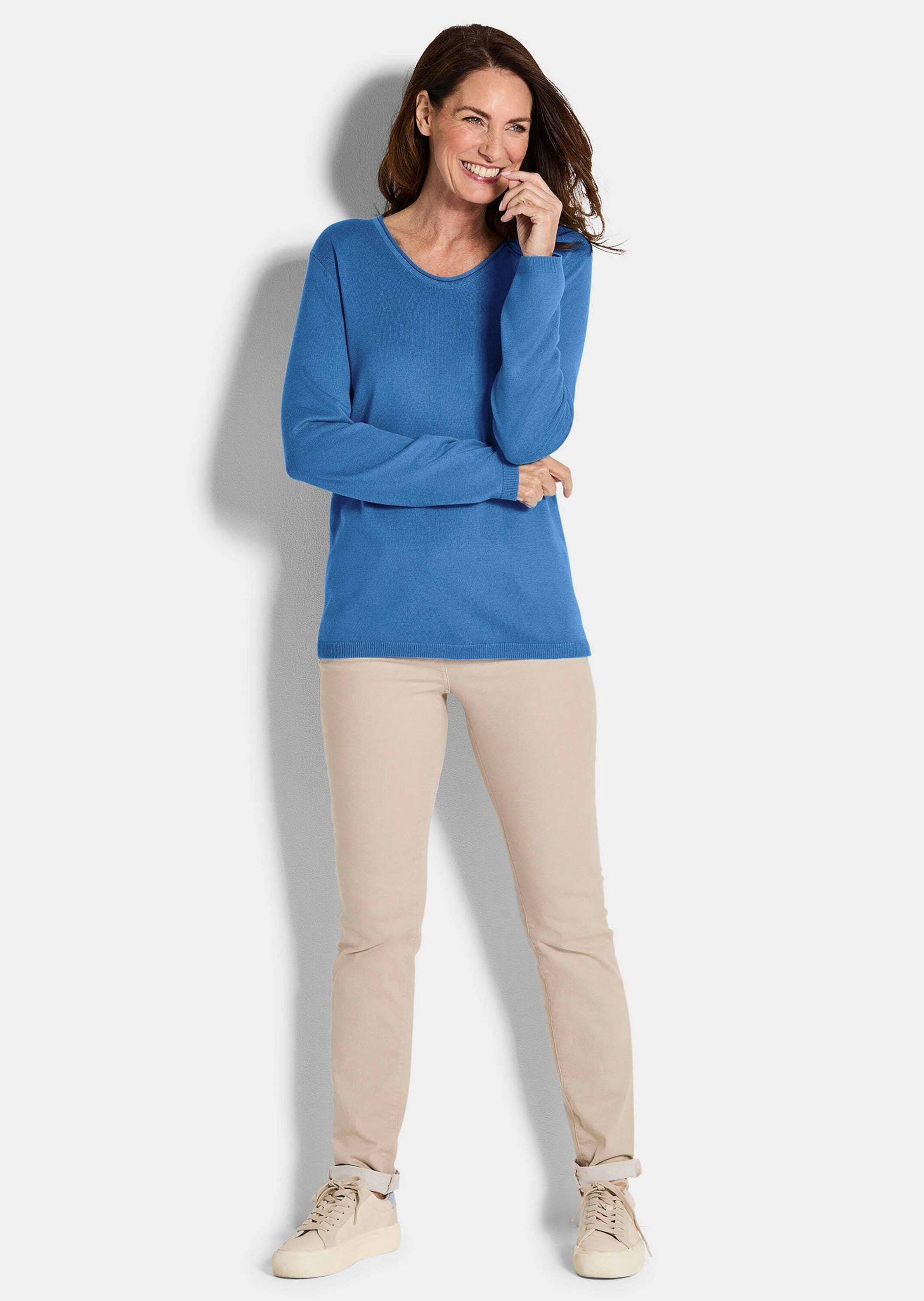 GOLDNER Rundhalspullover »Kurzgröße Edler Feinstrickpullover, V-Ausschnitt«