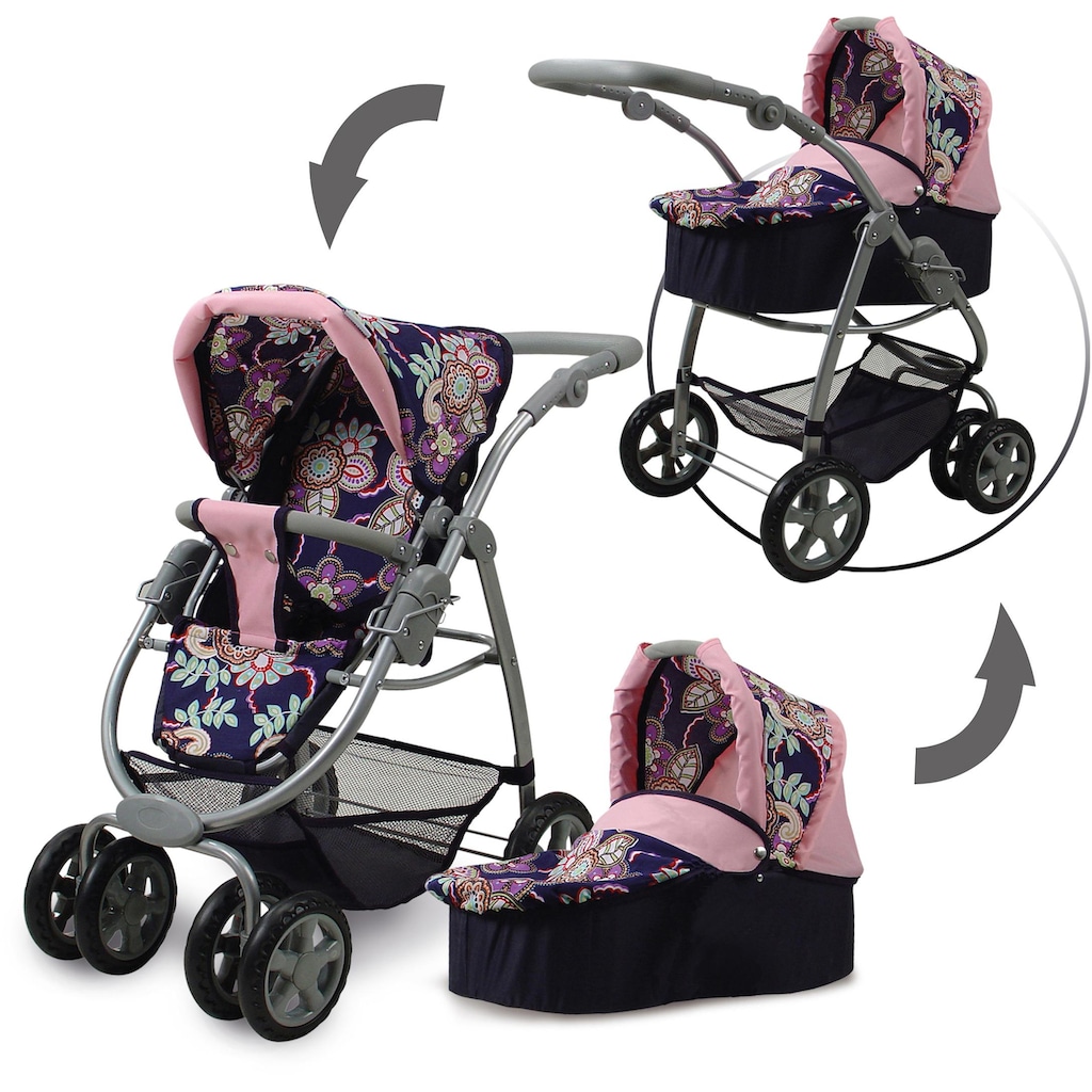 Knorrtoys® Kombi-Puppenwagen »Coco - Blau/Rosa/Blumen«, 2-in-1