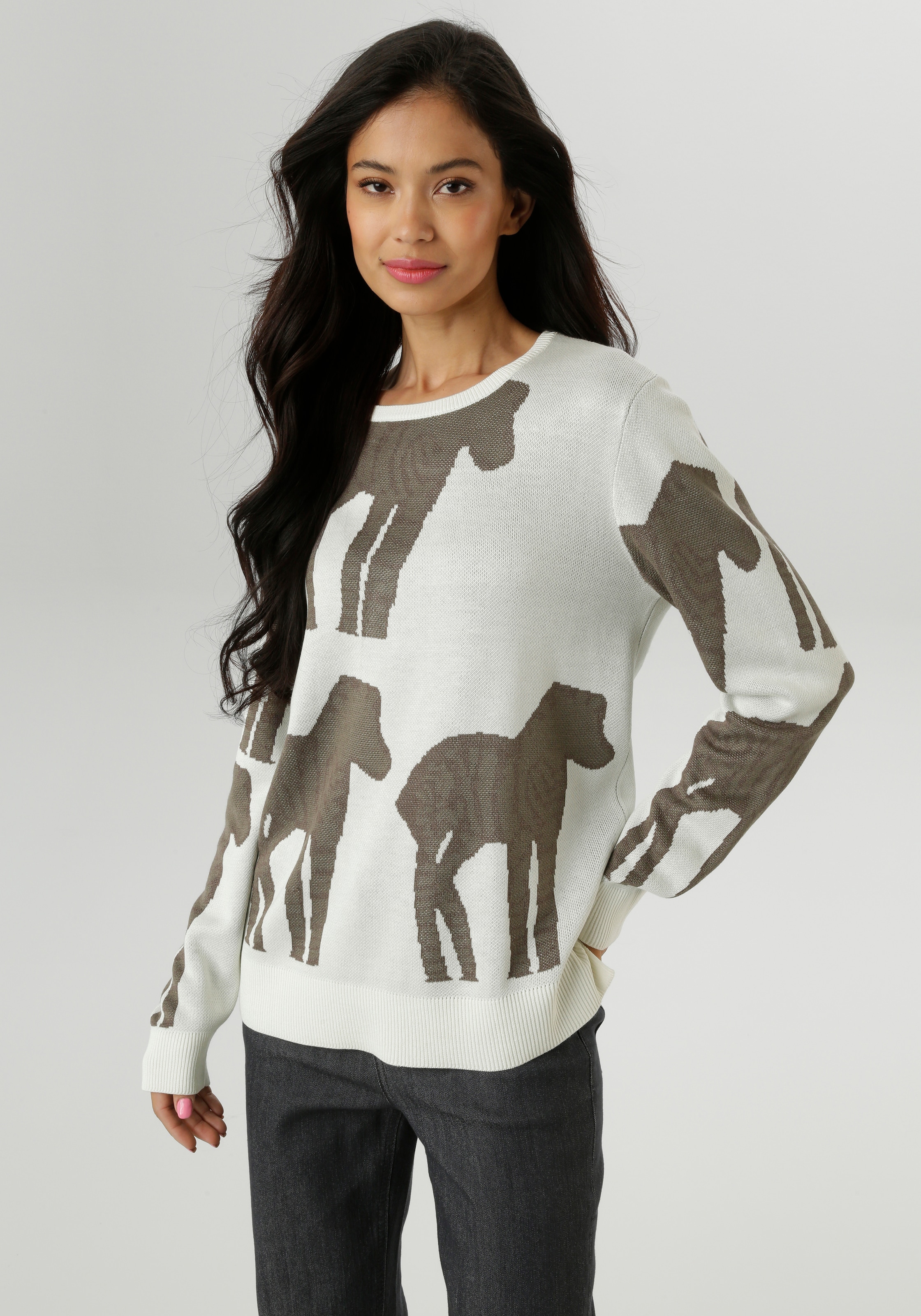 Aniston SELECTED Strickpullover, mit trendiger und großflächiger Jacquardmu günstig online kaufen