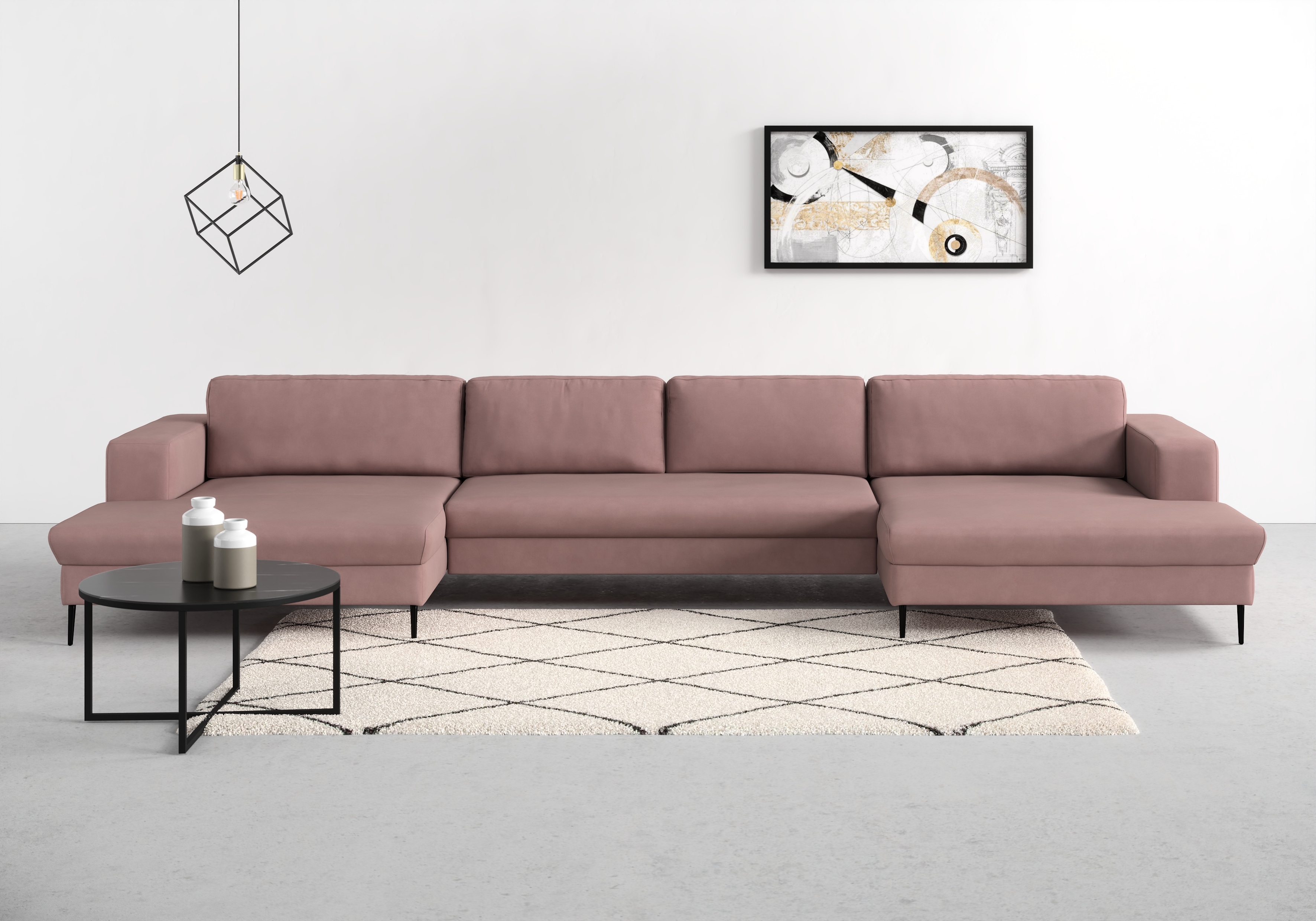 DOMO collection "Modica U-Form aktuelles, kubisches Design mit 2 Recamieren, viel Platz" XXL, auch in Cord, Fußhöhe passend für gängige Saugroboter