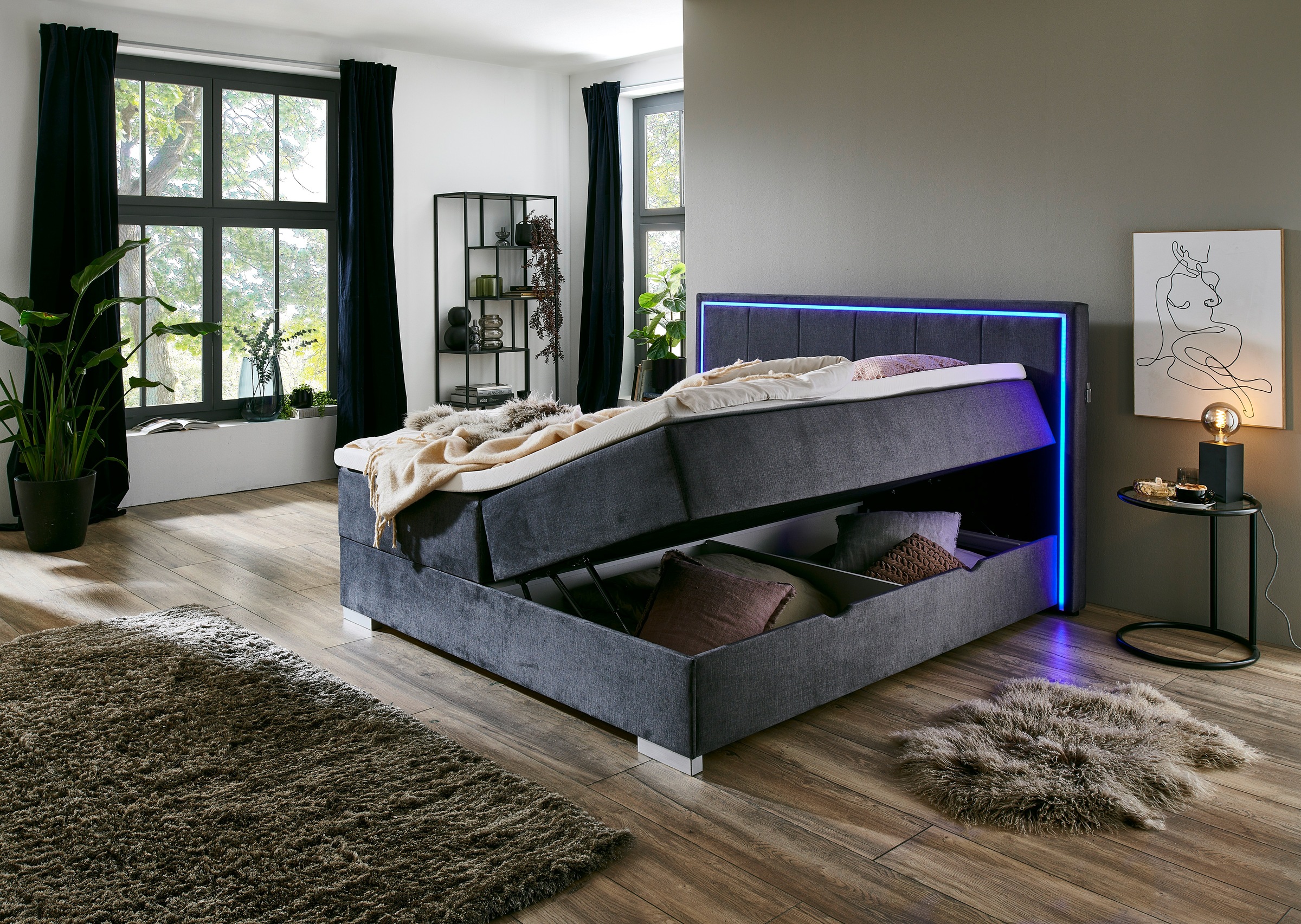 meise.möbel Boxbett »Colorado«, inkl. LED-Beleuchtung im Kopfteil, Bettkasten und Topper
