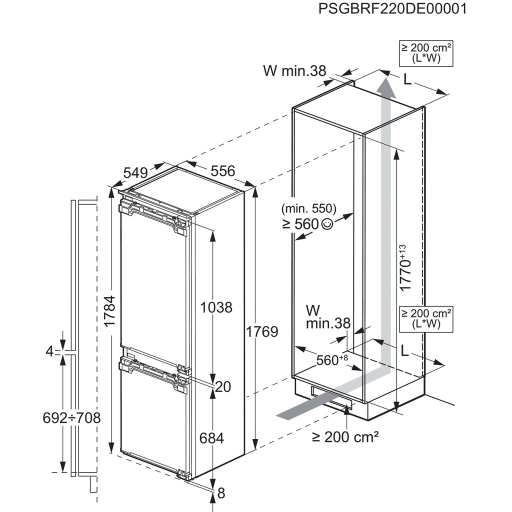 AEG Einbaukühlgefrierkombination »SCE818E7MF 925553005«, SCE818E7MF 925553005, 176,9 cm hoch, 55,6 cm breit