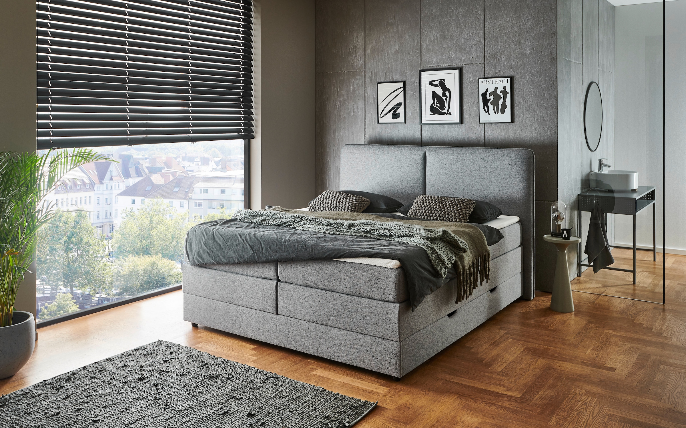 meise.möbel Boxbett "COLUMBIA, Polsterbett mit Bettkasten und Taschenfederkernmatratze H3" mit Kaltschaum-Topper, Strukturstoff-Bezug, Liegefläche 180x200 cm