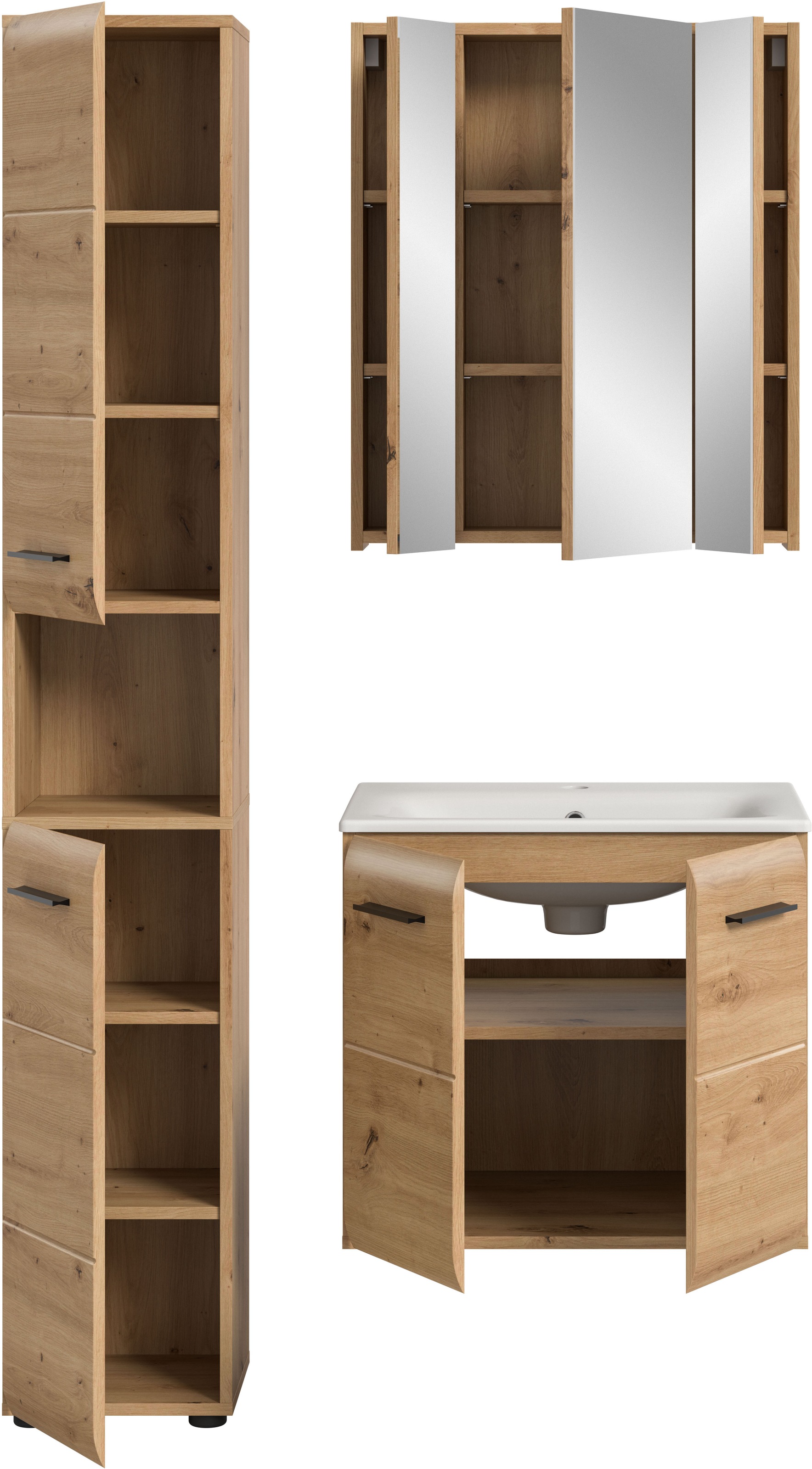 INOSIGN Badezimmer-Set, (Set, 4 St.), Florenz, Badkombination 4-tlg., Artisan Oak NB, inkl. Waschbecken