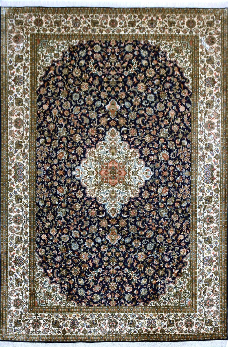 Kayoom Seidenteppich »Kashan 9256«, rechteckig, 10 mm Höhe, Einzelstück mit Zertifikat, Wohnzimmer