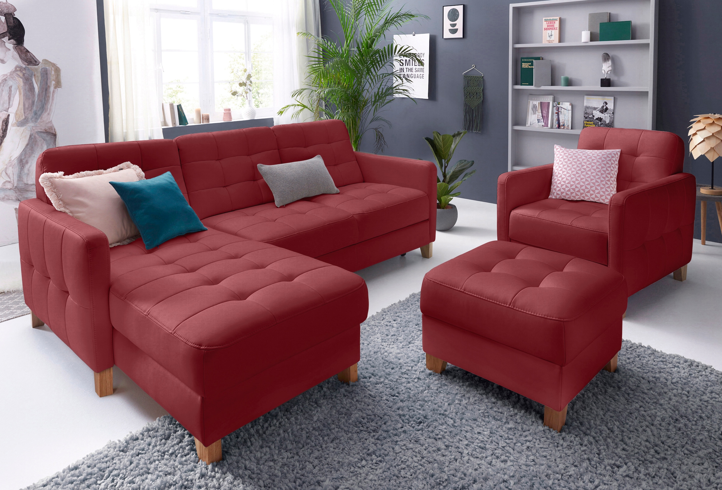 exxpo - sofa fashion Ecksofa "Elio, kompakt, bequem & zeitloses Design, Breite 217cm, L-Form" wahlweise mit Bettfunktion