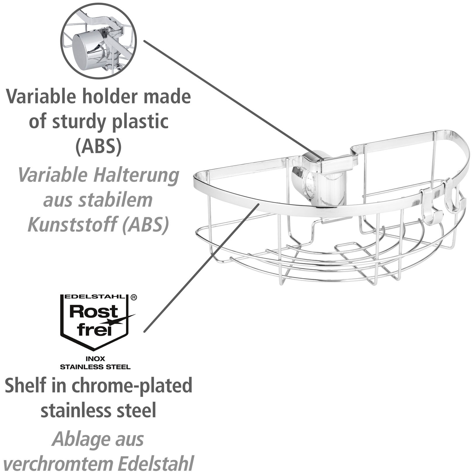 WENKO Duschablage »Duschstangencaddy Floresta Rund«, Anbringung ohne Bohren und Schrauben