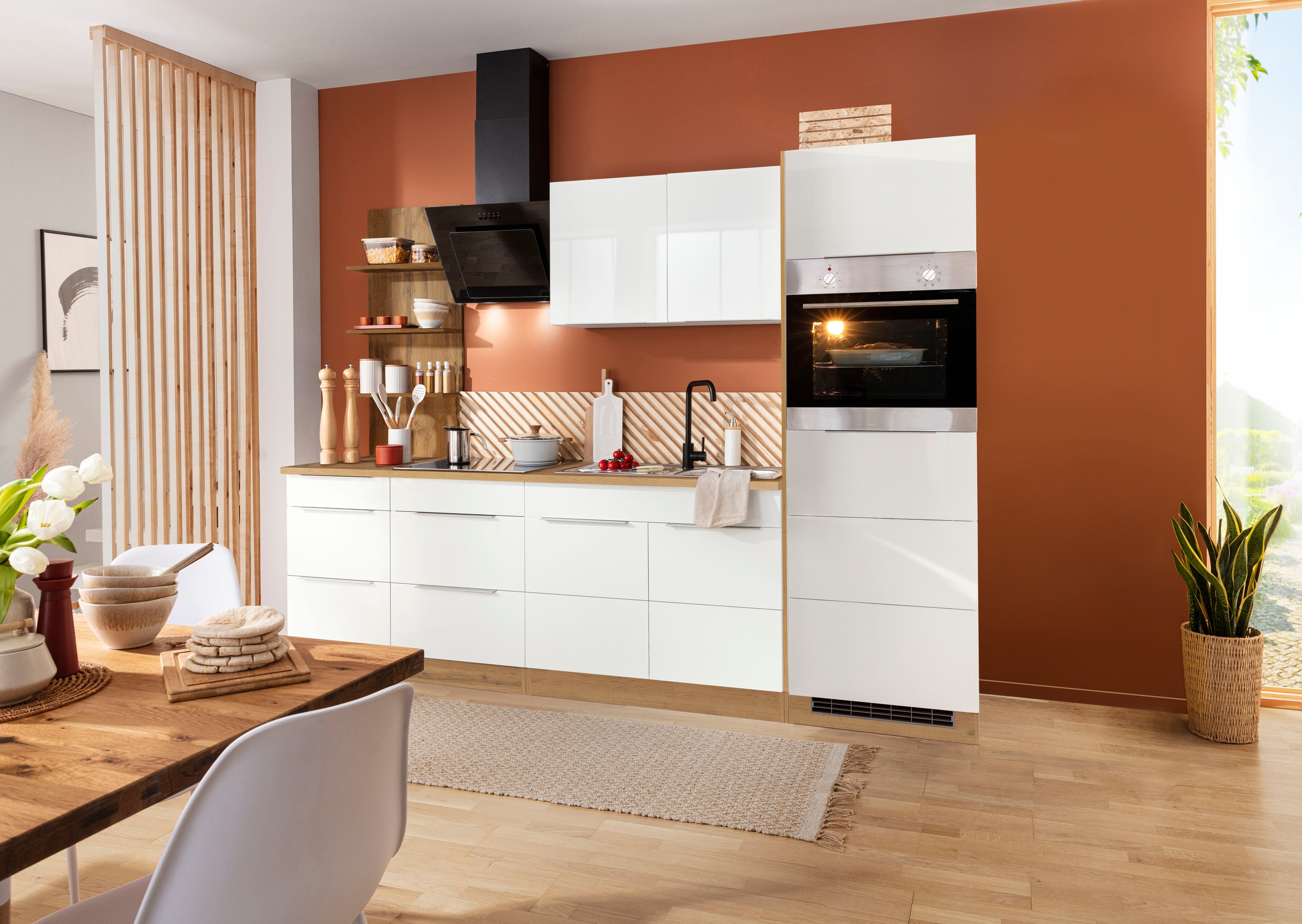 KOCHSTATION Küchenzeile »KS-Brindisi Breite 270 cm«, wahlweise mit E-Geräten und Induktion, mit MDF-Fronten und Regal