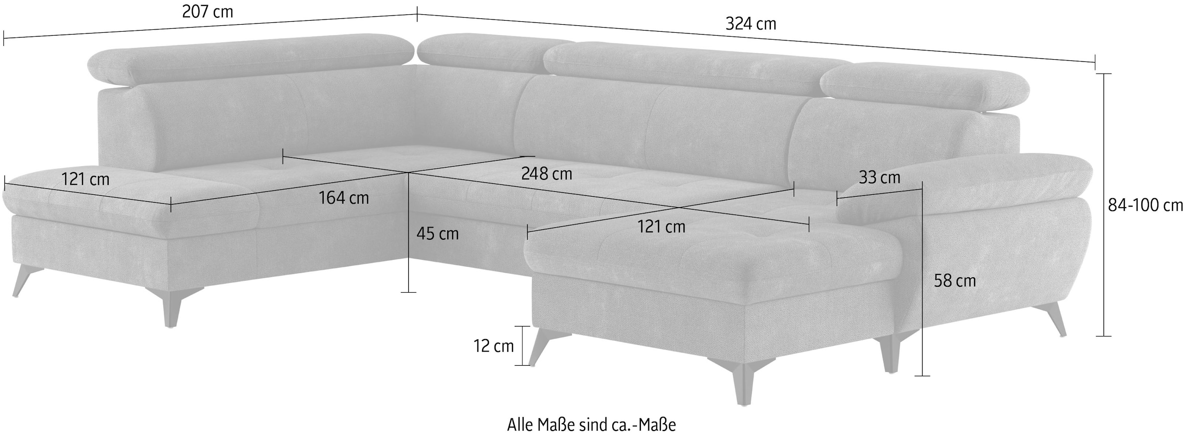 COTTA Wohnlandschaft »Hudson U-Form«, mit Kopfteilverstellung, wahlweise mit Bettfunktion & Bettkasten