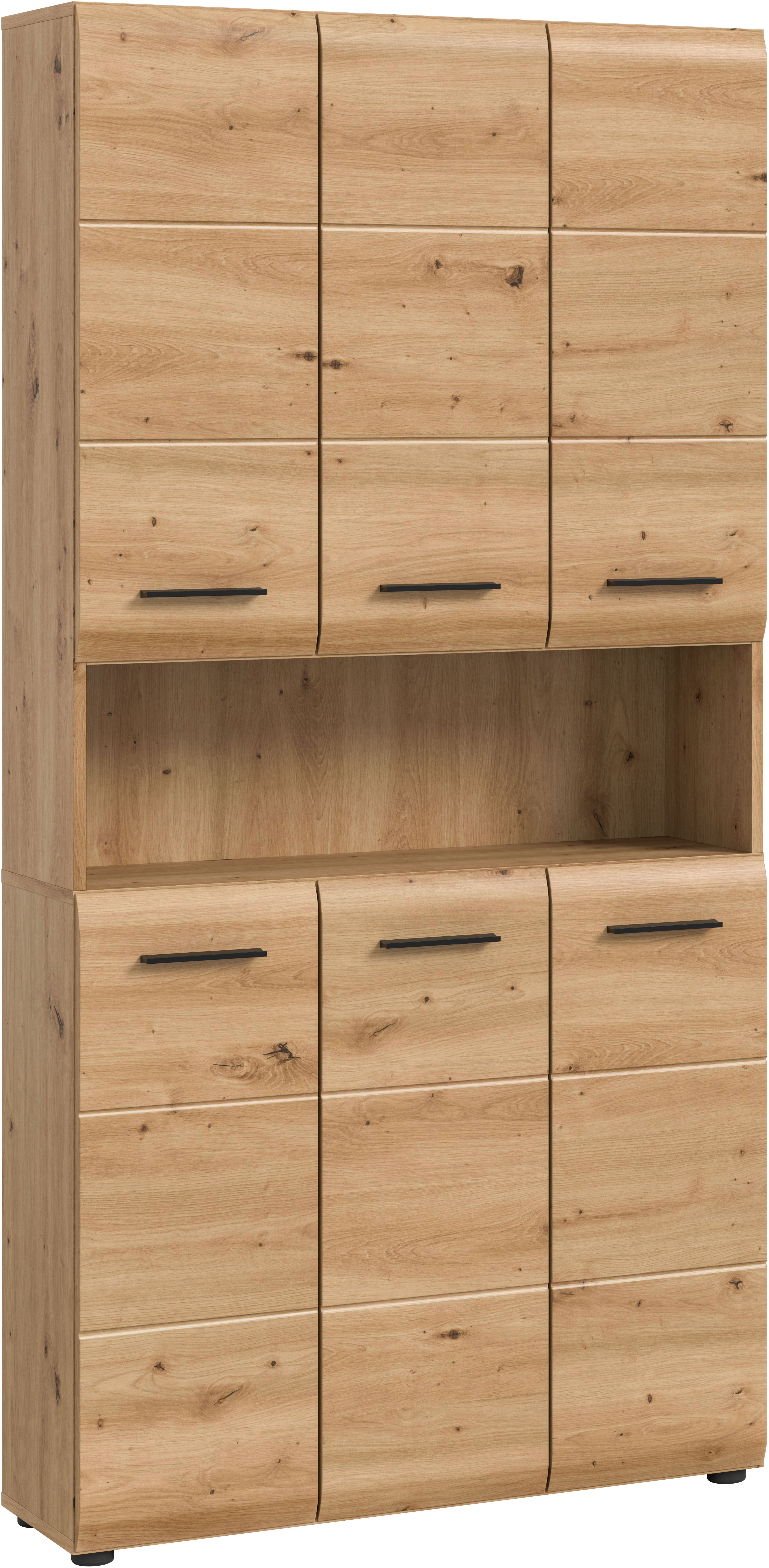 welltime Stauraumschrank "FLORENZ, Höhe 185 cm, 4 oder 6 Türen, viel Stauraum" TOPSELLER, 1 Stk. tlg. hochwertige MDF Front, Griff schwarz, Badschrank, Bad