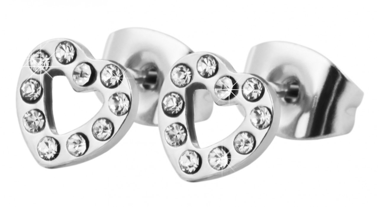 Adelia´s Paar Ohrhänger »Damen Ohrstecker aus Edelstahl mit Herz und Strass«