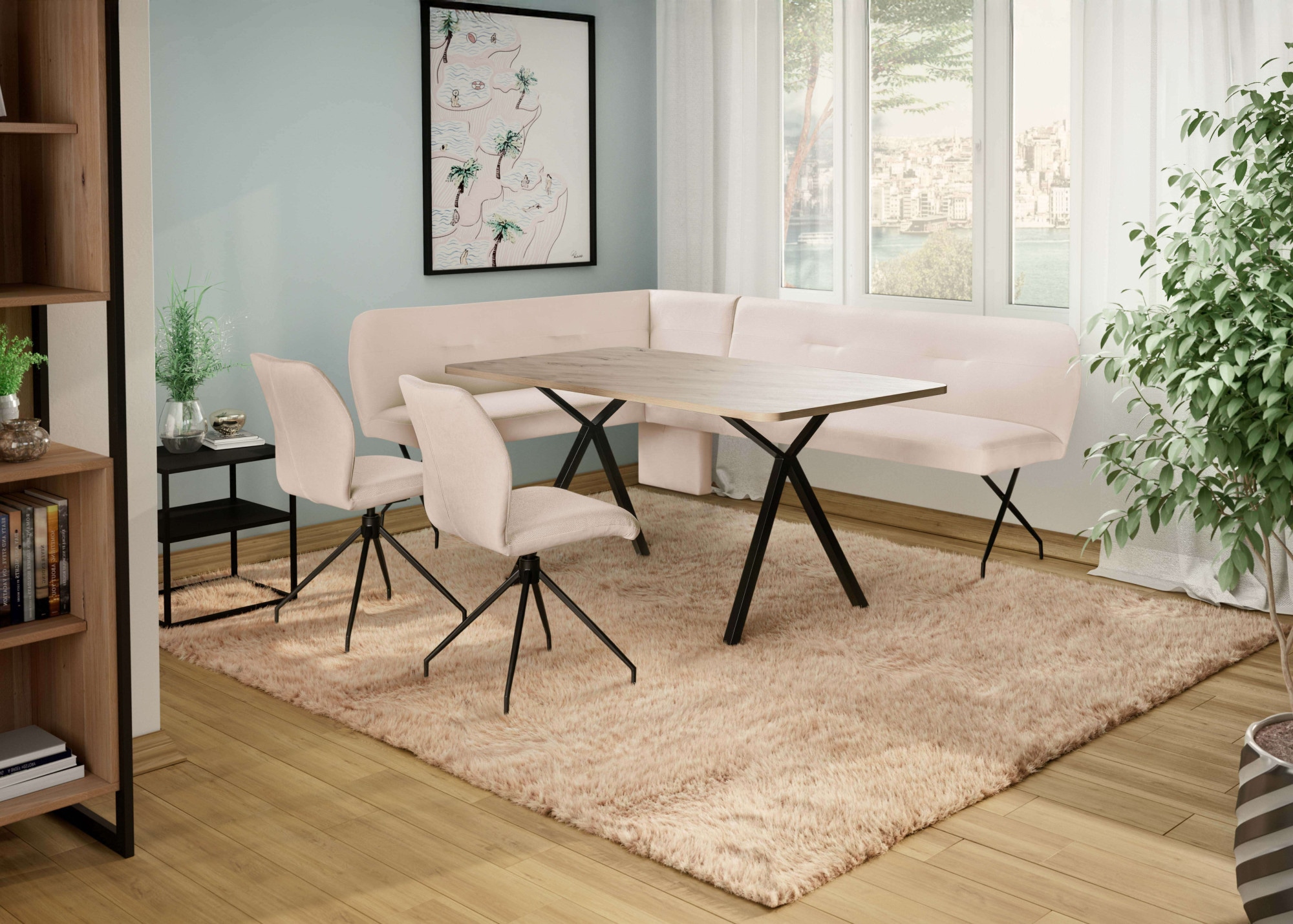 OTTO home Eckbankgruppe "Bruna Essecke, Sitzgruppe, Eckbankgruppe, Küchenbankgruppe" Set, 4tlg, 4 tlg. tlg. Stuhl: 360 drehbar (Rückst.), 2-Stoff-Design. Wellenfederung Eckbank