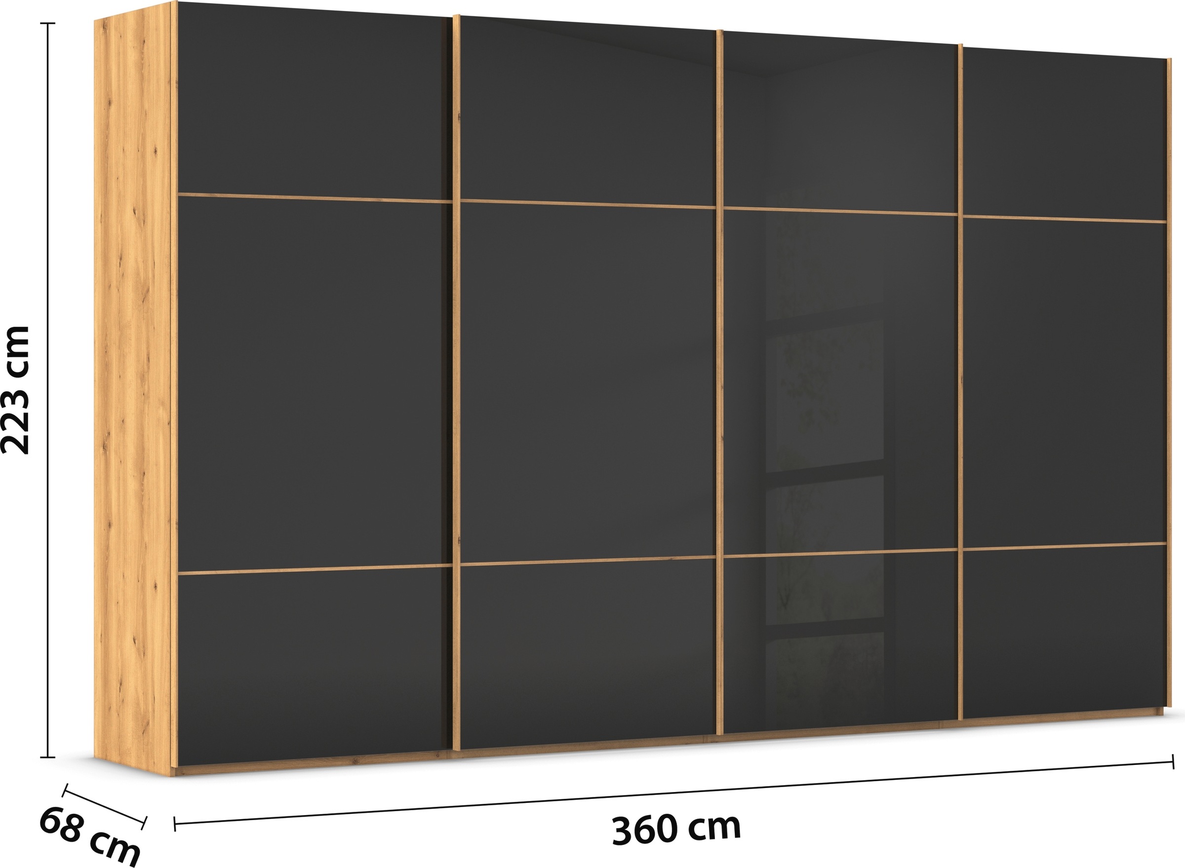 rauch Schwebetürenschrank »Kleiderschrank Schrank Garderobe Schlafzimmerschrank SCALE-TRIO«, edle dreigeteilte Front mit 2 Zierleisten Glasfront MADE IN GERMANY