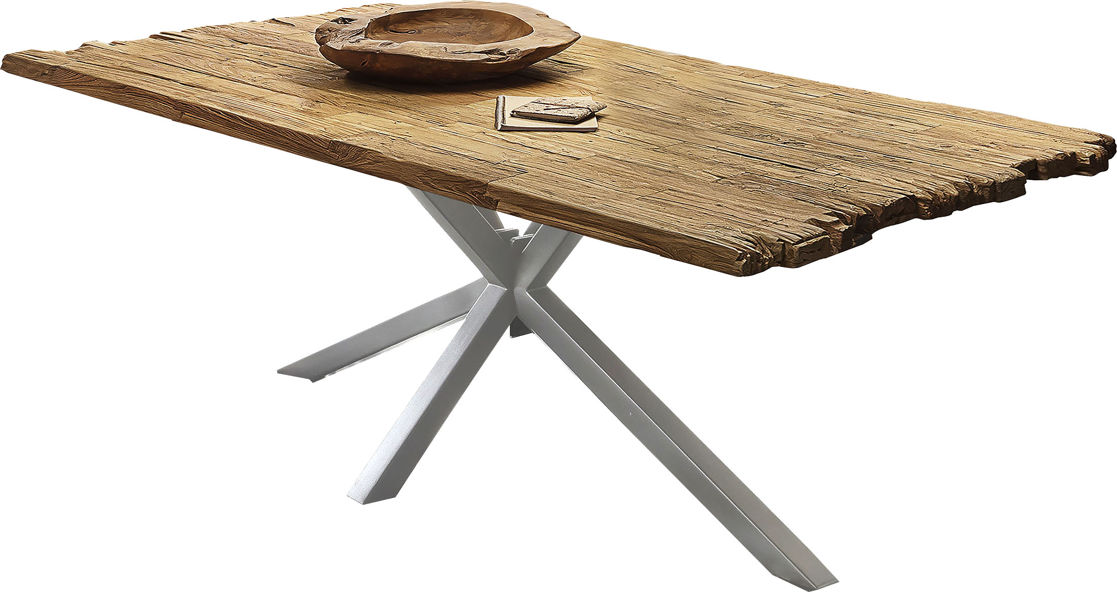 SIT Esstisch "Mantua aus recyceltem Teakholz mit Bruchkante & Metallgestell" 50 mm starke Teakholzplatte mit markanter Bruchkante