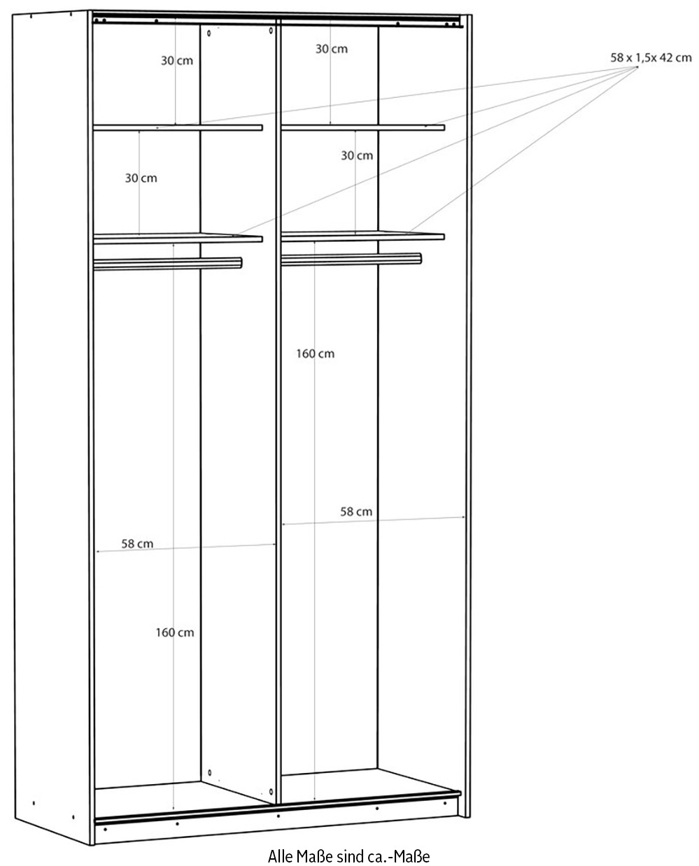 FORTE Schwebetürenschrank »Fittio. Made in Europe, 2 Schiebetüren, modernes Design«, Höhe 2,35 mtr, stehende Montage, Spiegel