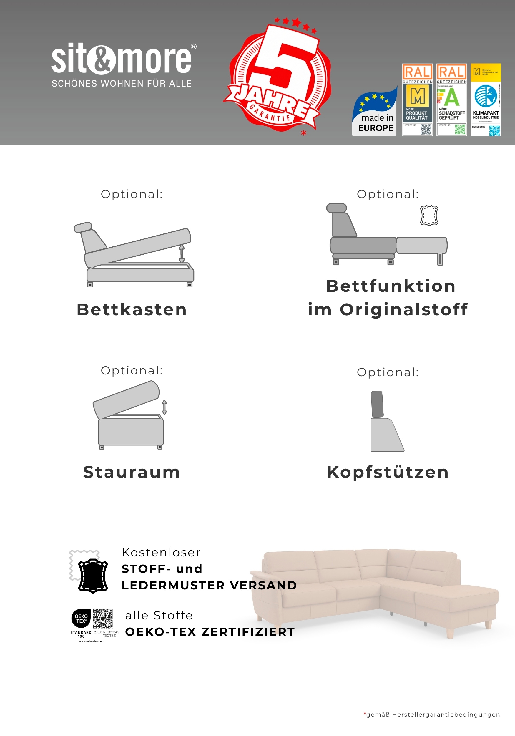 Home affaire Ecksofa »Palmera L-Form, B: 244 cm - OTTO. Verlässliche Qualität.« optional Schlaffunktion & Bettkasten, Federkern