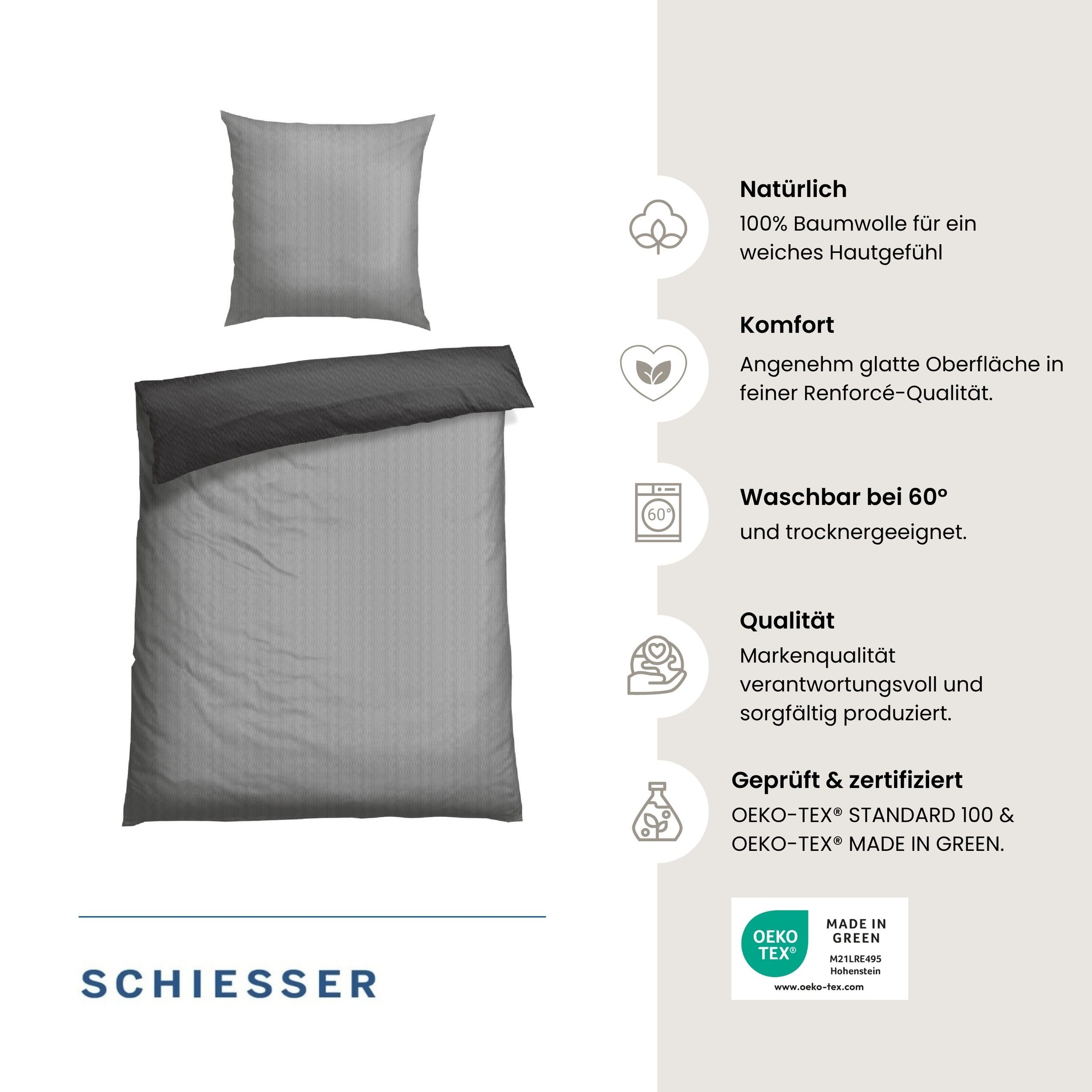 Schiesser Bettwäsche »Silva in einem simplen Minimaldessin in angesagter Strickoptik« 2 Stk. OEKO-TEX® MADE IN GREEN