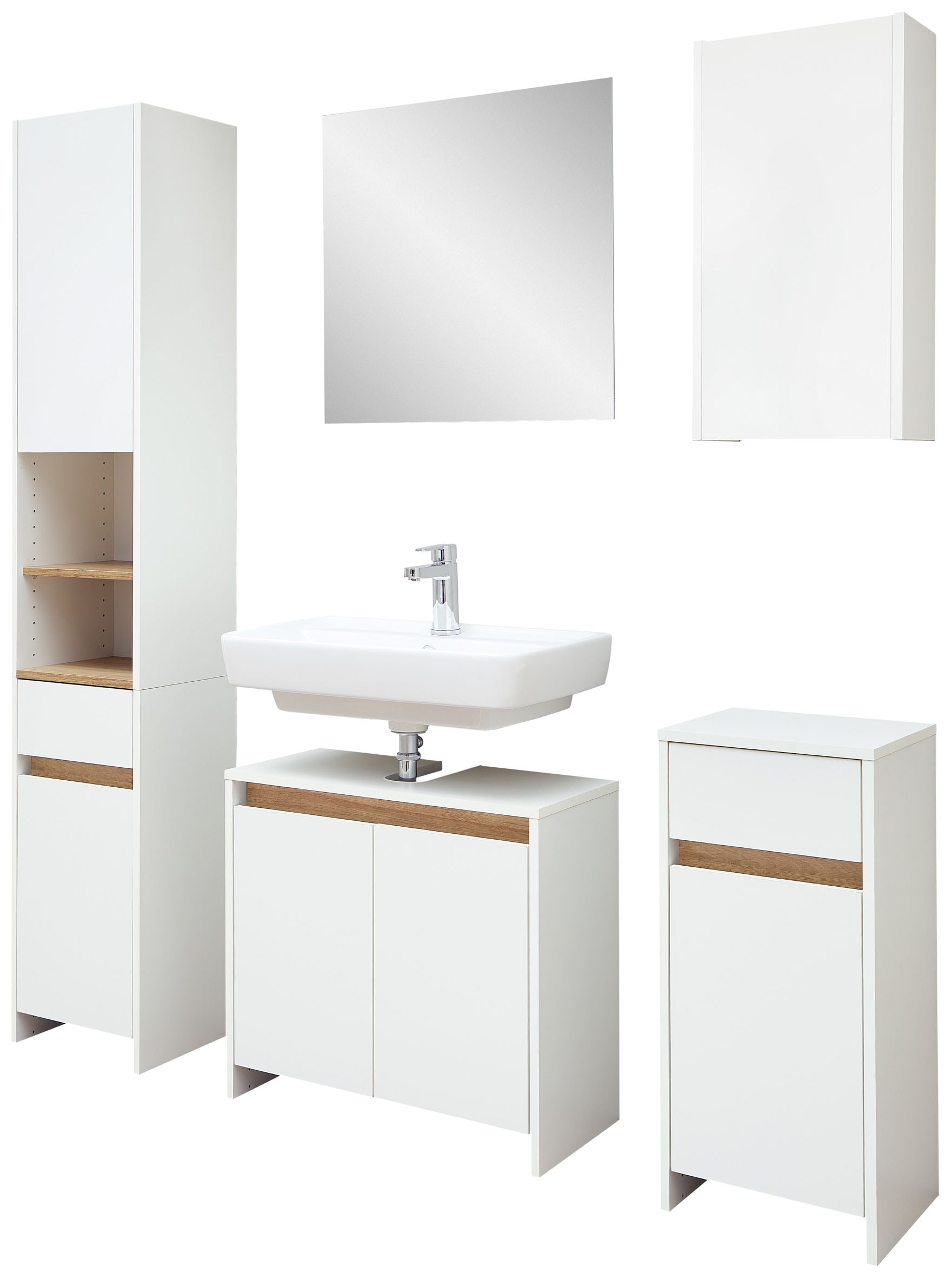 Saphir Badmöbel-Set "Quickset 100, 5-teilig, mit Holzeinlegeböden, 94cm breit" 5 Stk. tlg.