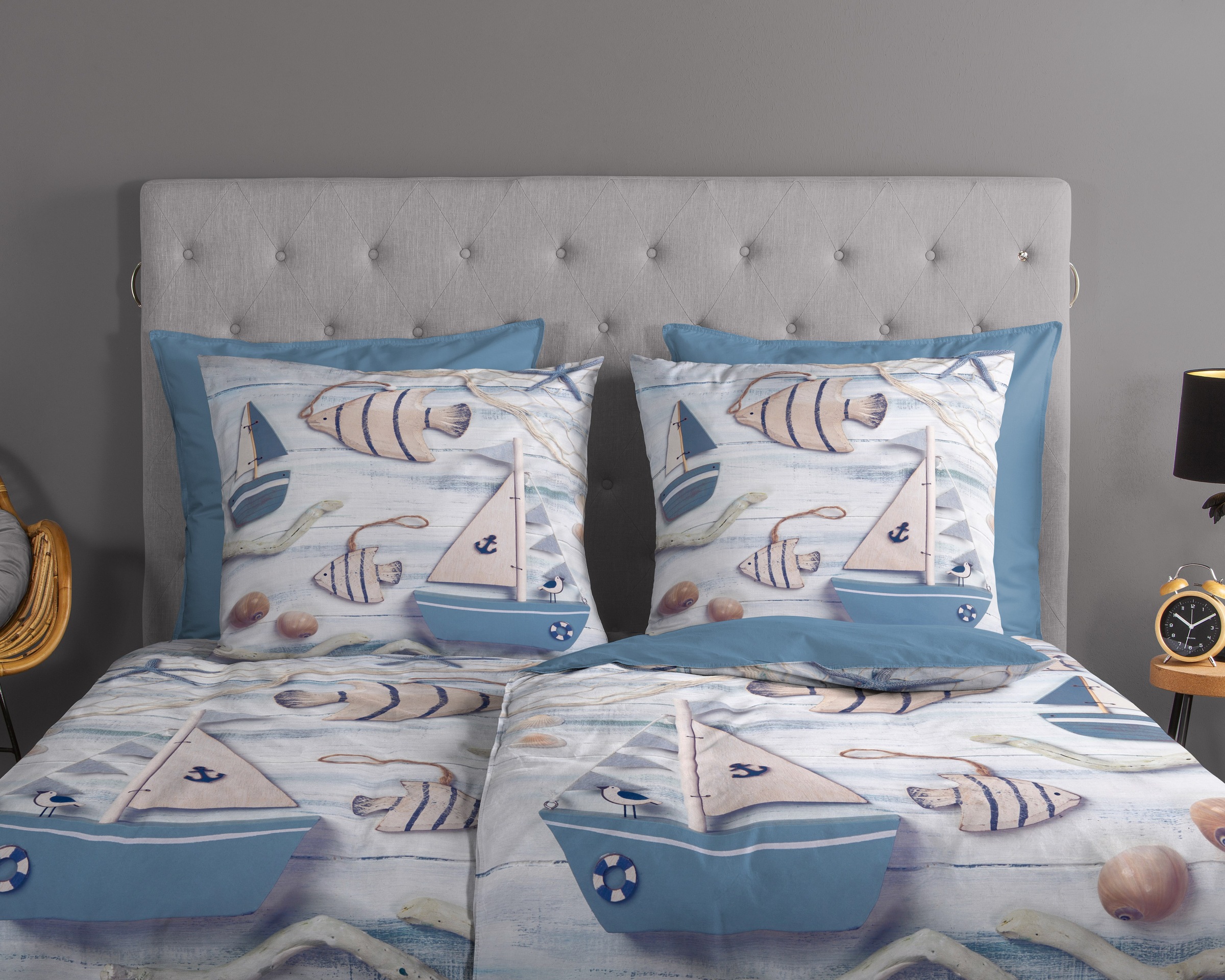 good morning Wendebettwäsche »Maritim«, Baumwolle, Renforcé, 135x200, Reißverschluss, Wendeoptik, Maritim Blau