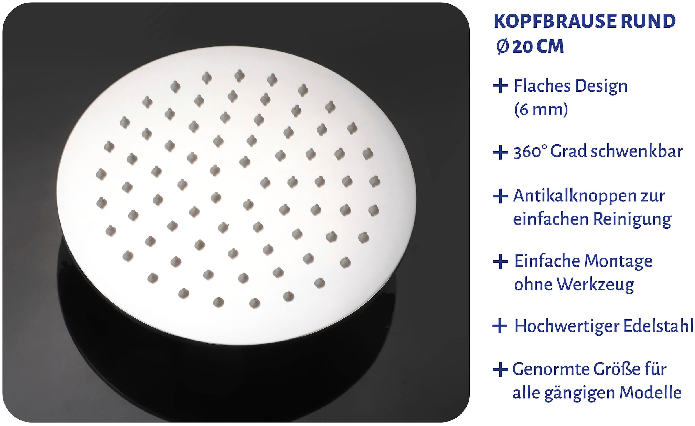 Marwell Kopfbrause Regenduschkopf mit Anti-Kalk-Düsen