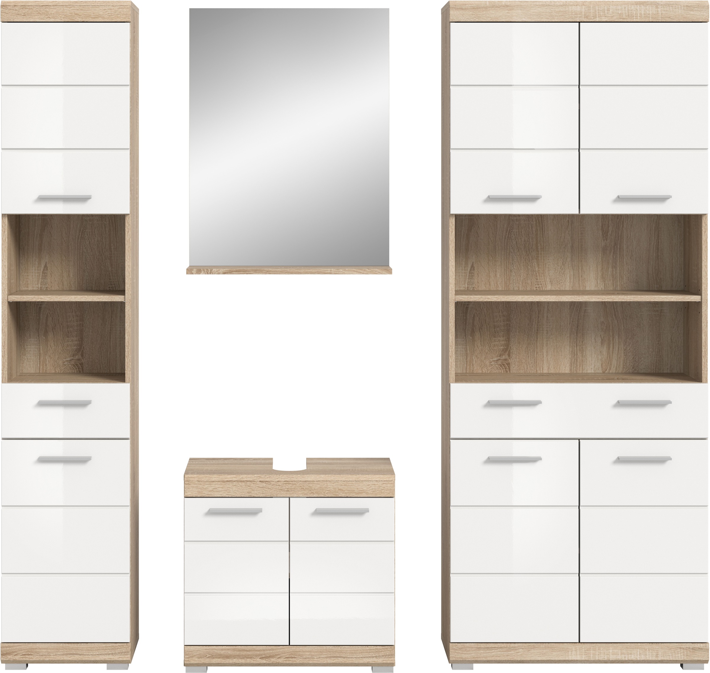 INOSIGN Badmöbel-Set »Siena, 4 teilig, bestehend aus:«, (Set), Hochschrank, Waschbeckenunterschrank, Badspiegel, Hochschrank breit