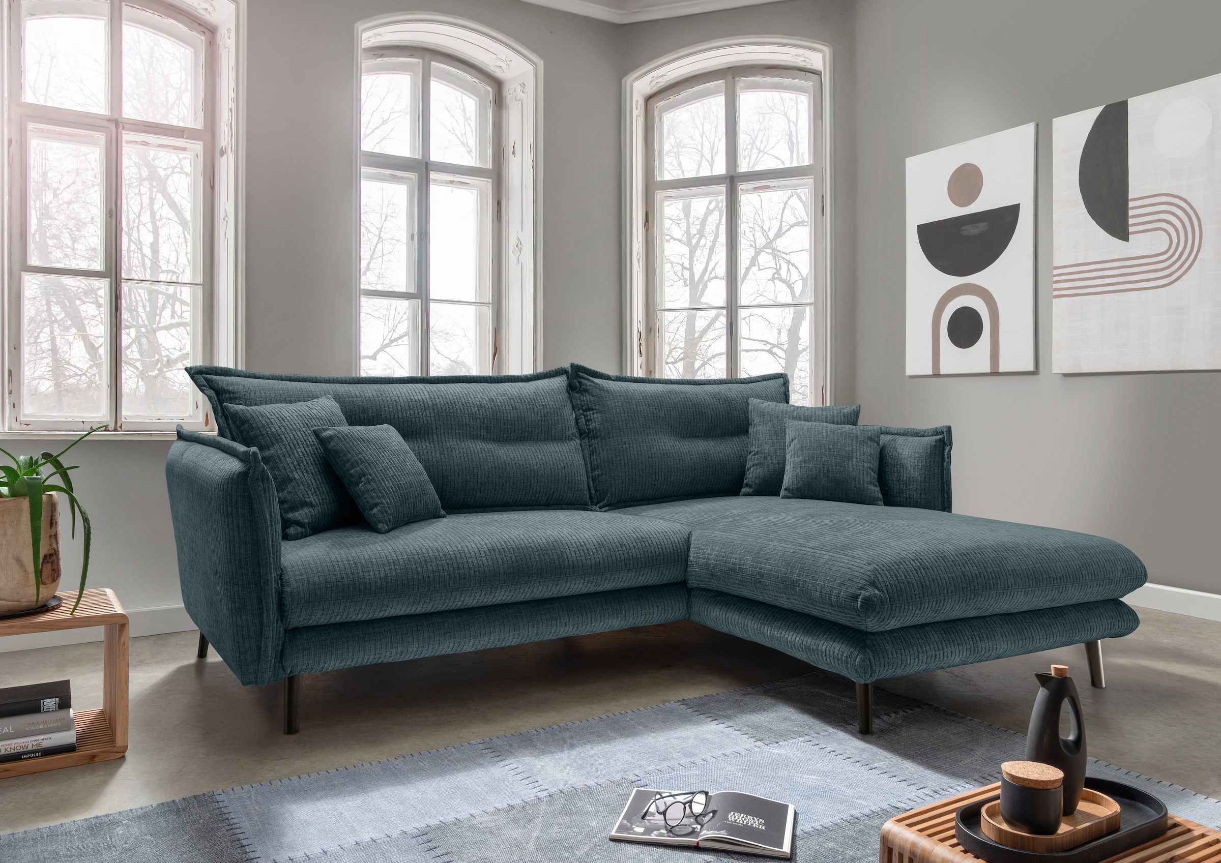 Home affaire Ecksofa "Levke, 255 x 180 cm, modern und bequem" Velours, Kissen: Paradiso, L-Form, inkl. Rücken- und Zierkissen