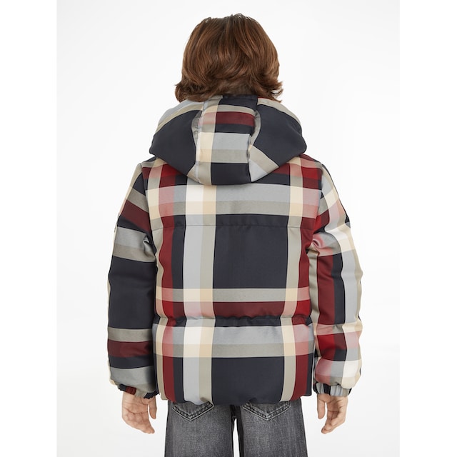 Tommy Hilfiger Winterjacke »GLOBAL STRIPE CHECK PUFFER«, mit Kapuze, im  modischem Karodessin online kaufen | BAUR