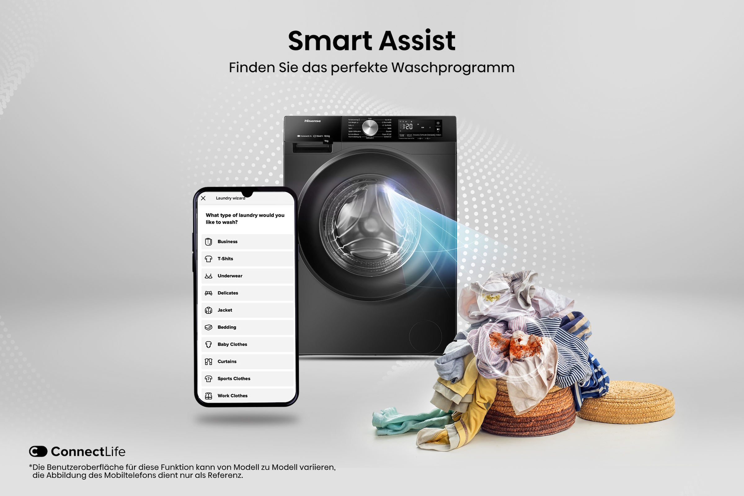Hisense Waschmaschine »WF3S9043BB3«, 9 kg, 1400 U/min, Wifi-ConnectLife