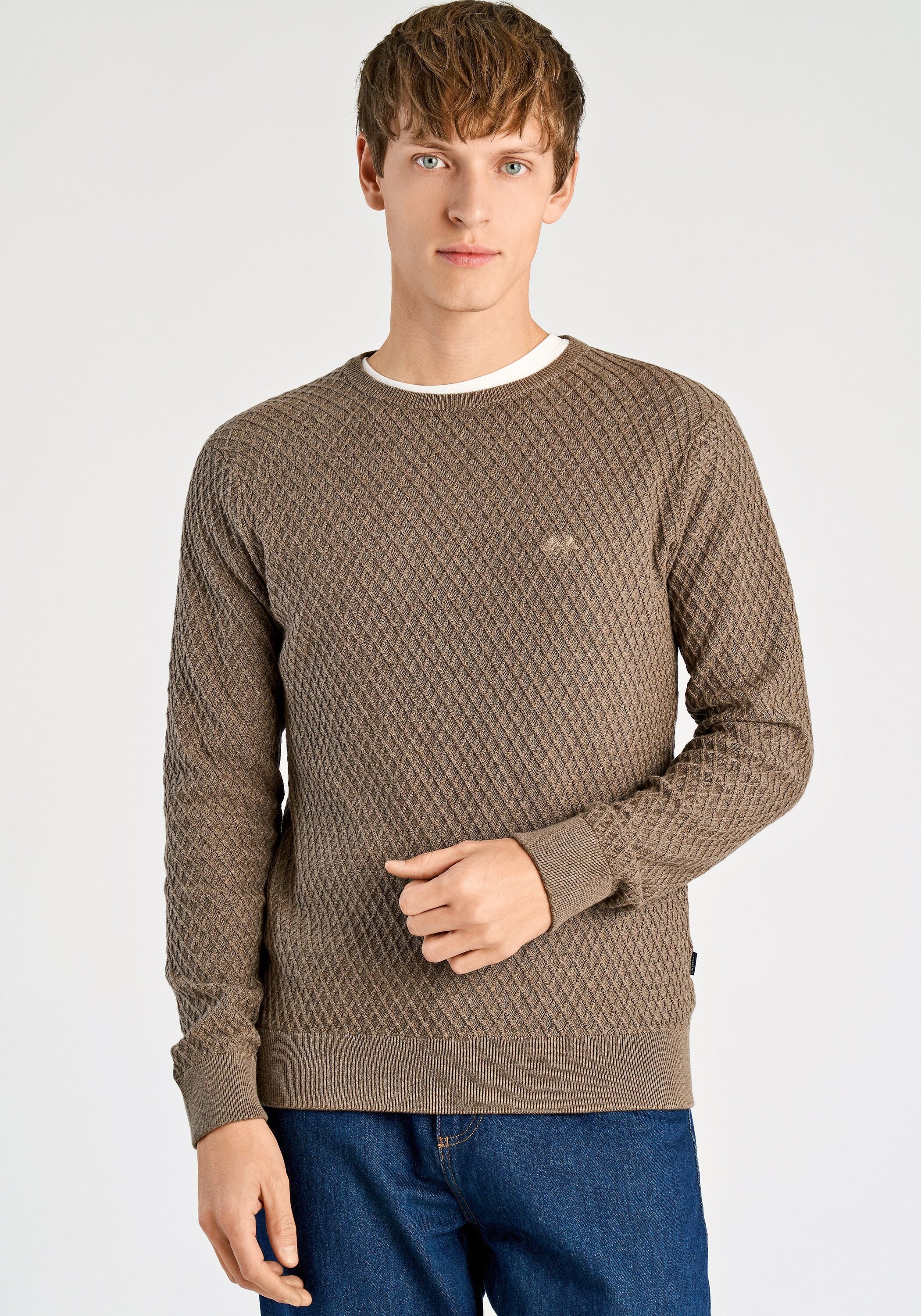 Strickpullover LINDBERGH "Strickpullover Relaxed Fit", Damen, Gr. XL, dk sand mel, Obermaterial: 100% Baumwolle, Rundhals, Pullover Strickpullover