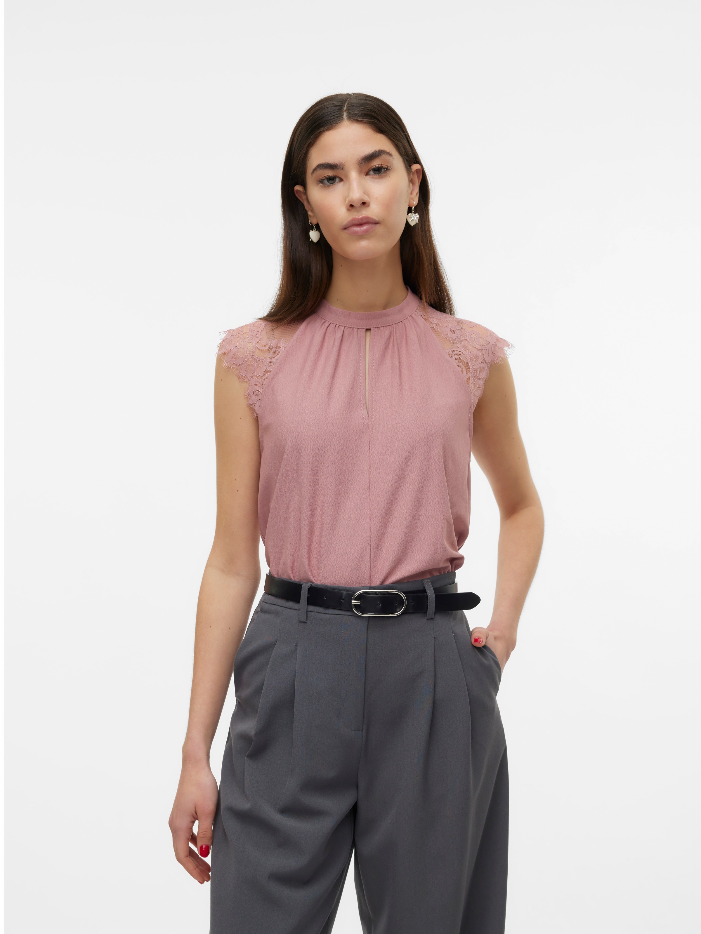 Vero Moda Spitzentop "VMMILLA SL LACE TEE" Materialmix, regular fit günstig online kaufen