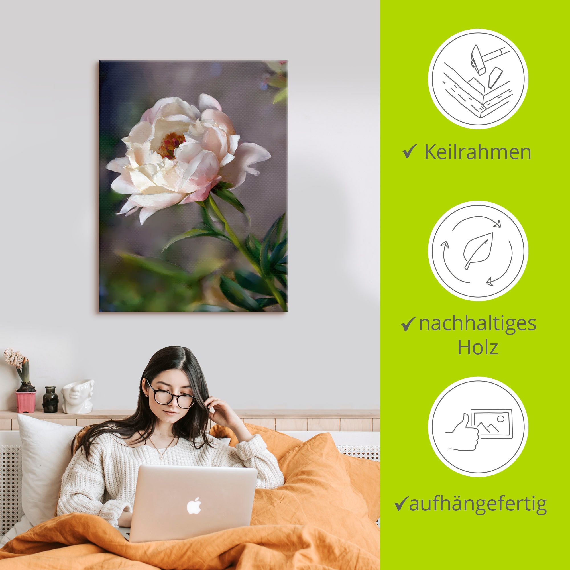 Artland Wandbild »Pfingstrose Vintage«, Blumenbilder, (1 St.), als Leinwandbild in verschied. Größen