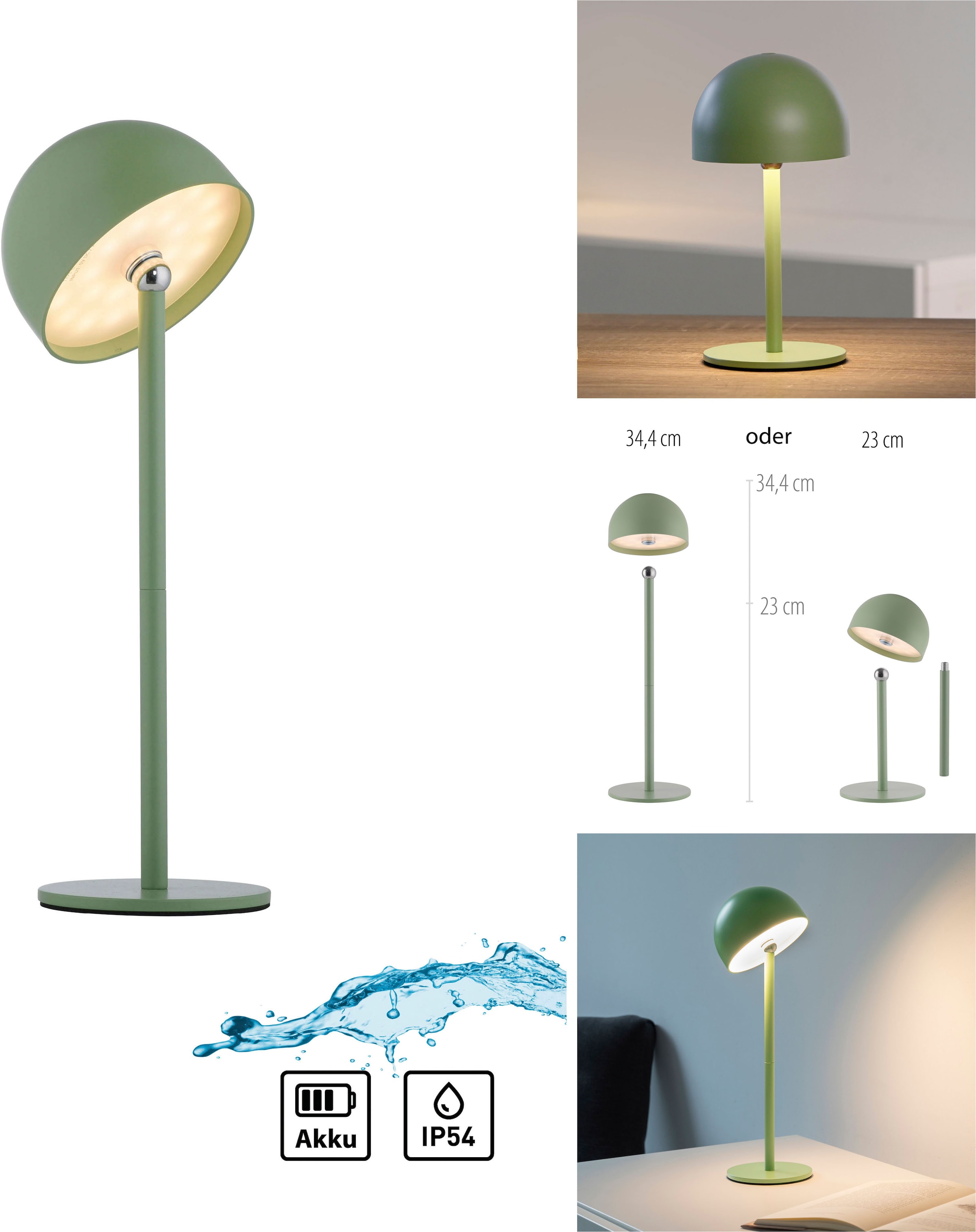 OTTO home Tischleuchte »Akku Tischlampe Gerrin Indoor Outdoor, magnetischer Flaschenaufsatz« LED-Board Warmweiß Pilzlampe Flaschenaufsatz, Regulierung der Lichtstärke, Pilz, Lampe