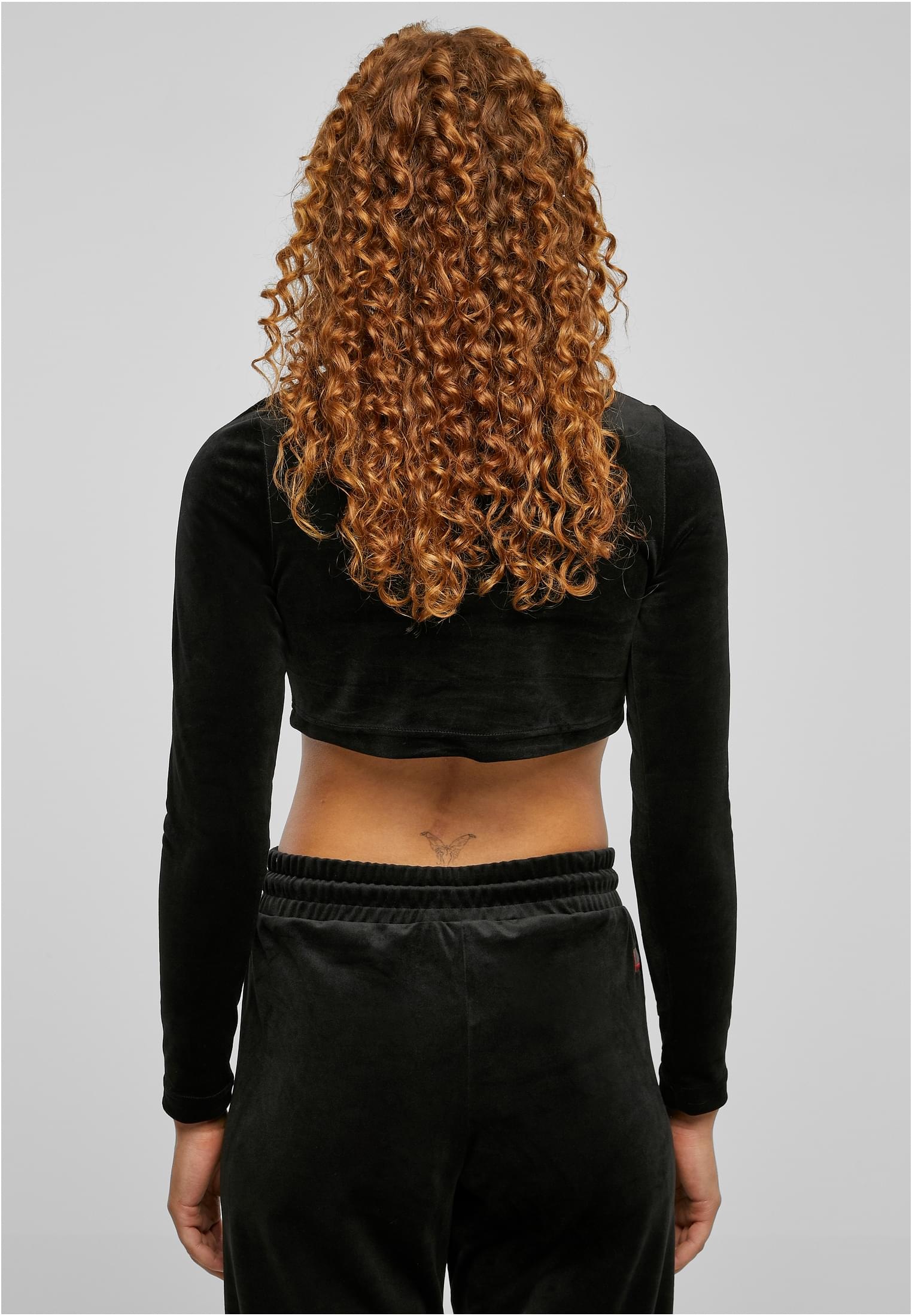 Thumbnail - Fubu Longsleeve "Fubu Damen FW224-018-1 Old English Rhinestone Velours LS black", (1 tlg.)