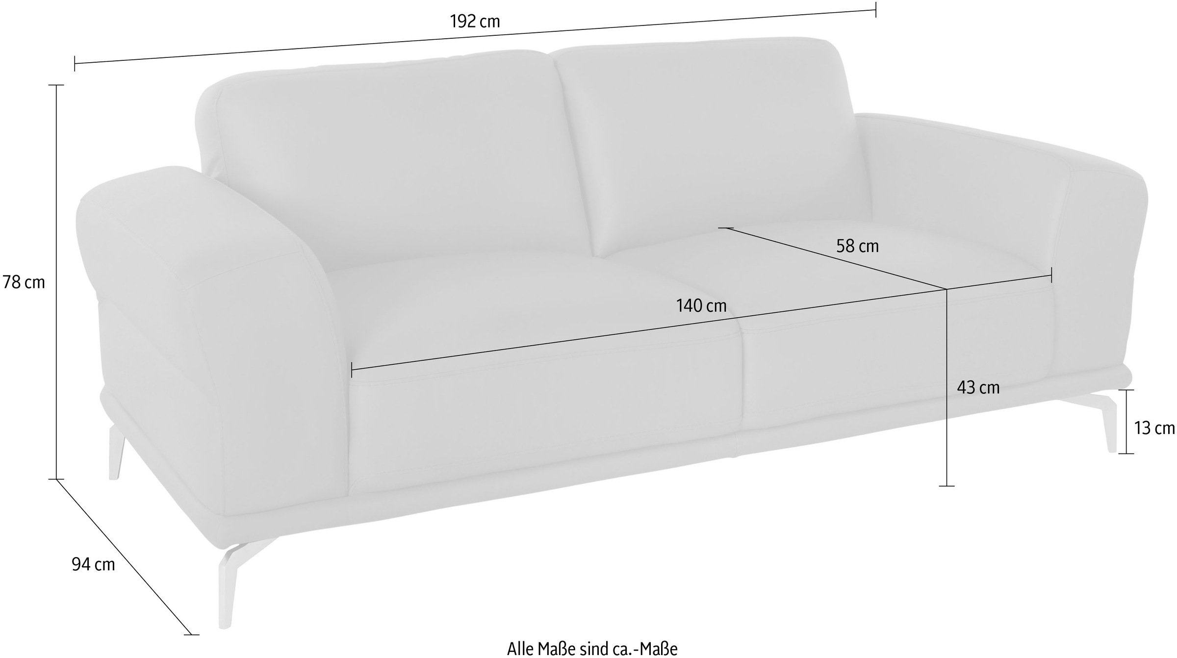 W.SCHILLIG 2-Sitzer »montanaa«, mit Metallfüßen in Silber matt, Breite 192 cm