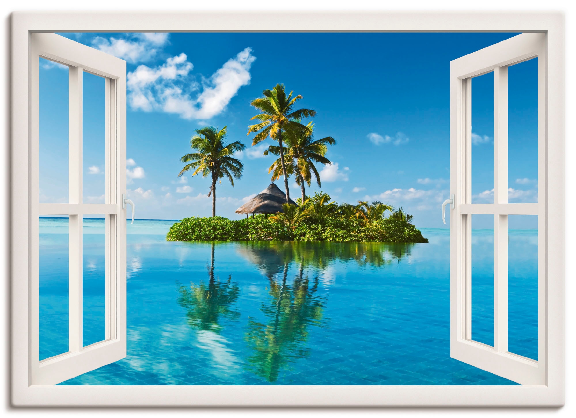Artland Wandbild "Fensterblick Insel Palmen Meer" Fensterblick 1 Stk. tlg. günstig online kaufen