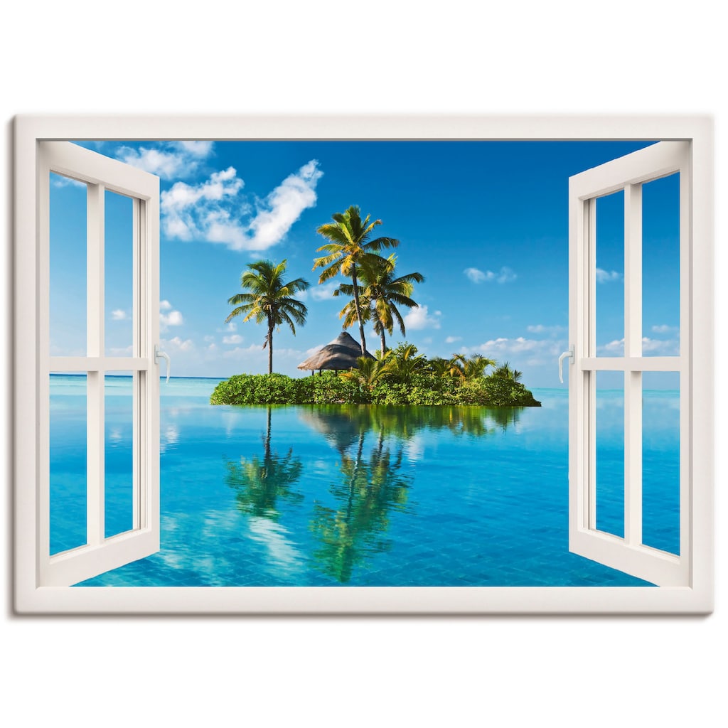 Artland Wandbild »Fensterblick Insel Palmen Meer«, Fensterblick, (1 St.)