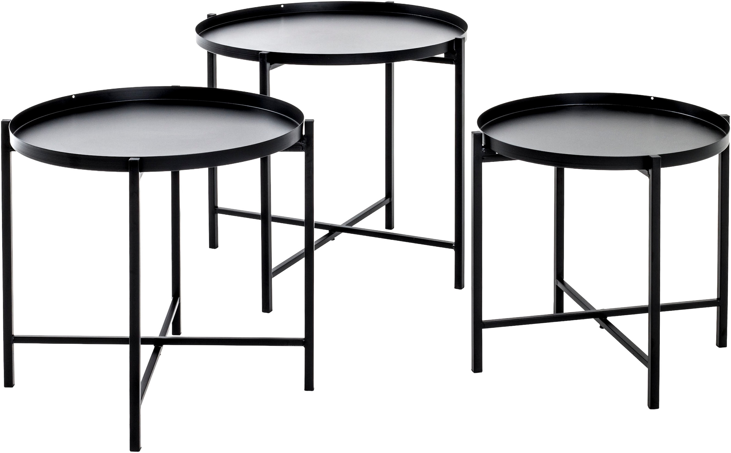 HAKU Beistelltisch "Sofatisch, Wohnzimmertisch" Set, 3er Set, 3 Stk. tlg. rund - aus Metall Schwarz - Ø/H 39/37 und 43/40 und 48/43 cm