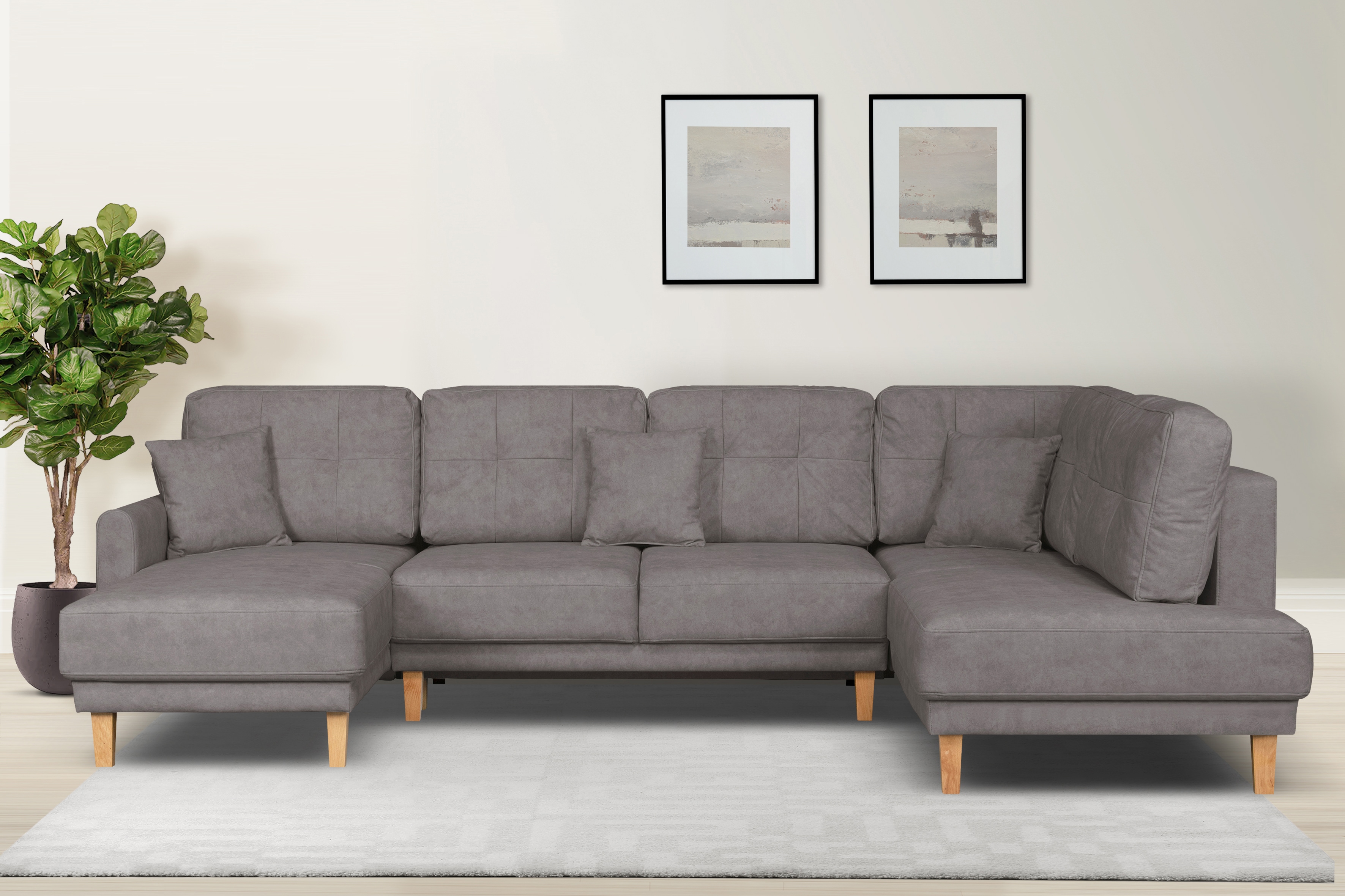OTTO home Wohnlandschaft "TRIPLO U-Form wahlweise mit Schlaffunktion, B/T/H: 310/192/90 cm" Schlafsofa, auch mit Bettkasten, Steppung im Rückenkissen
