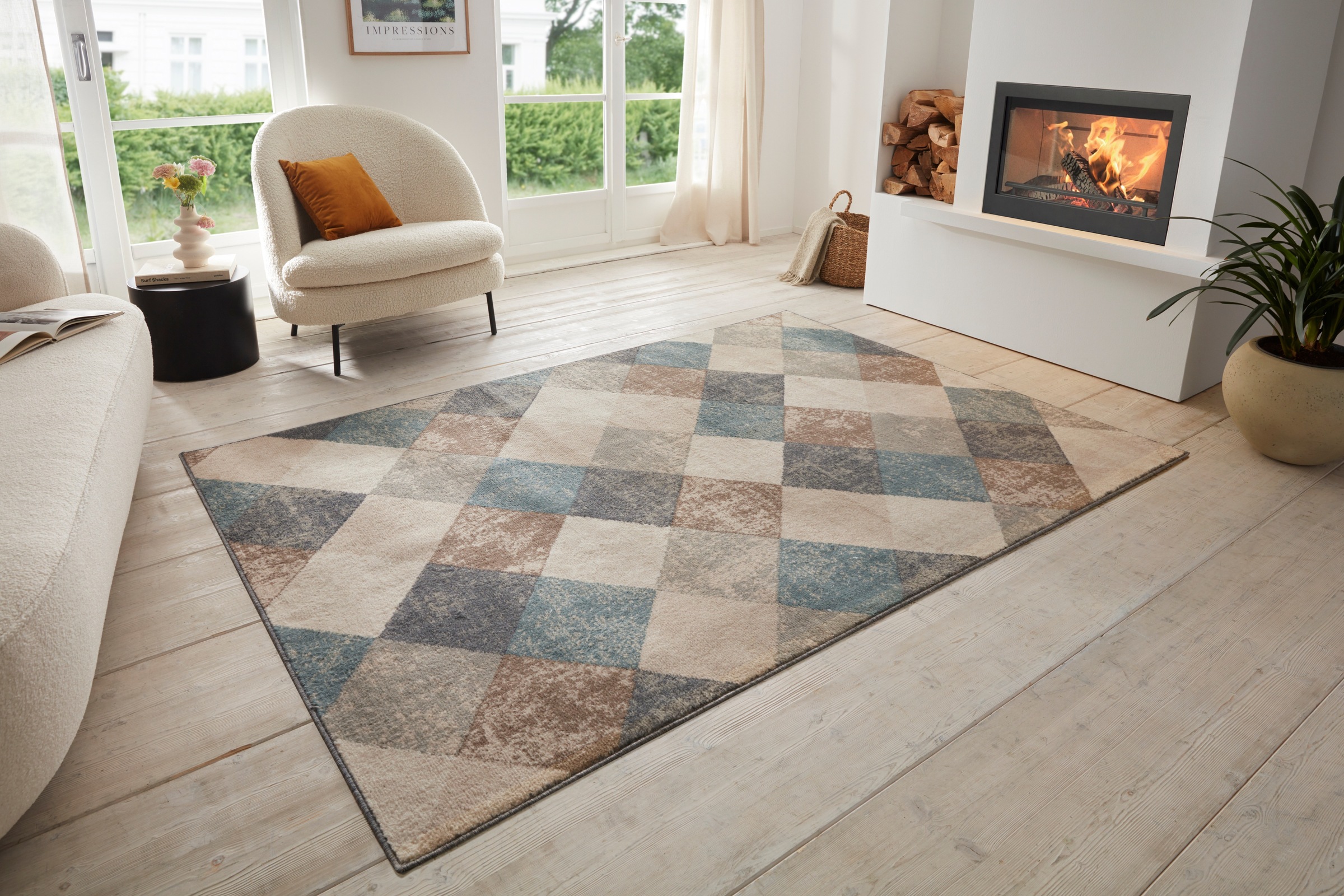 HANSE Home Teppich »Bakke«, rechteckig, 8 mm Höhe, Kurzflor, Läufer, Rauten-Muster, Wohnzimmer, Schlafzimmer, Esszimmer